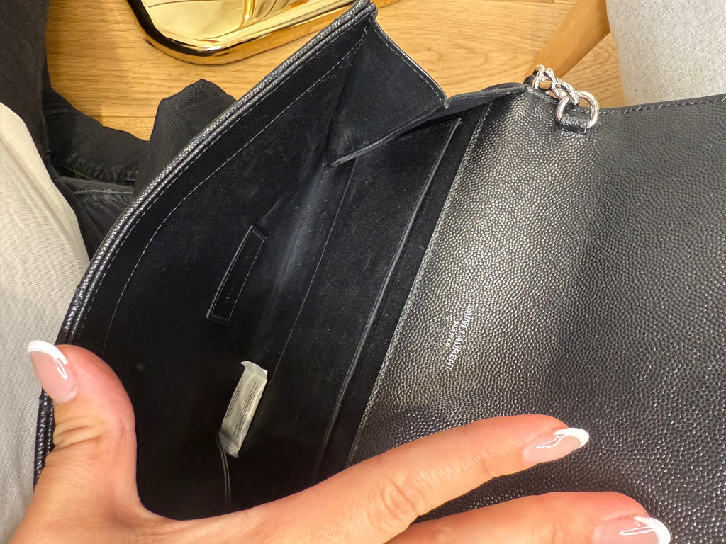 Black Saint Laurent Cassandre Matelassé Flap Pouch wristlet Bag In Grain De Poudre Leather