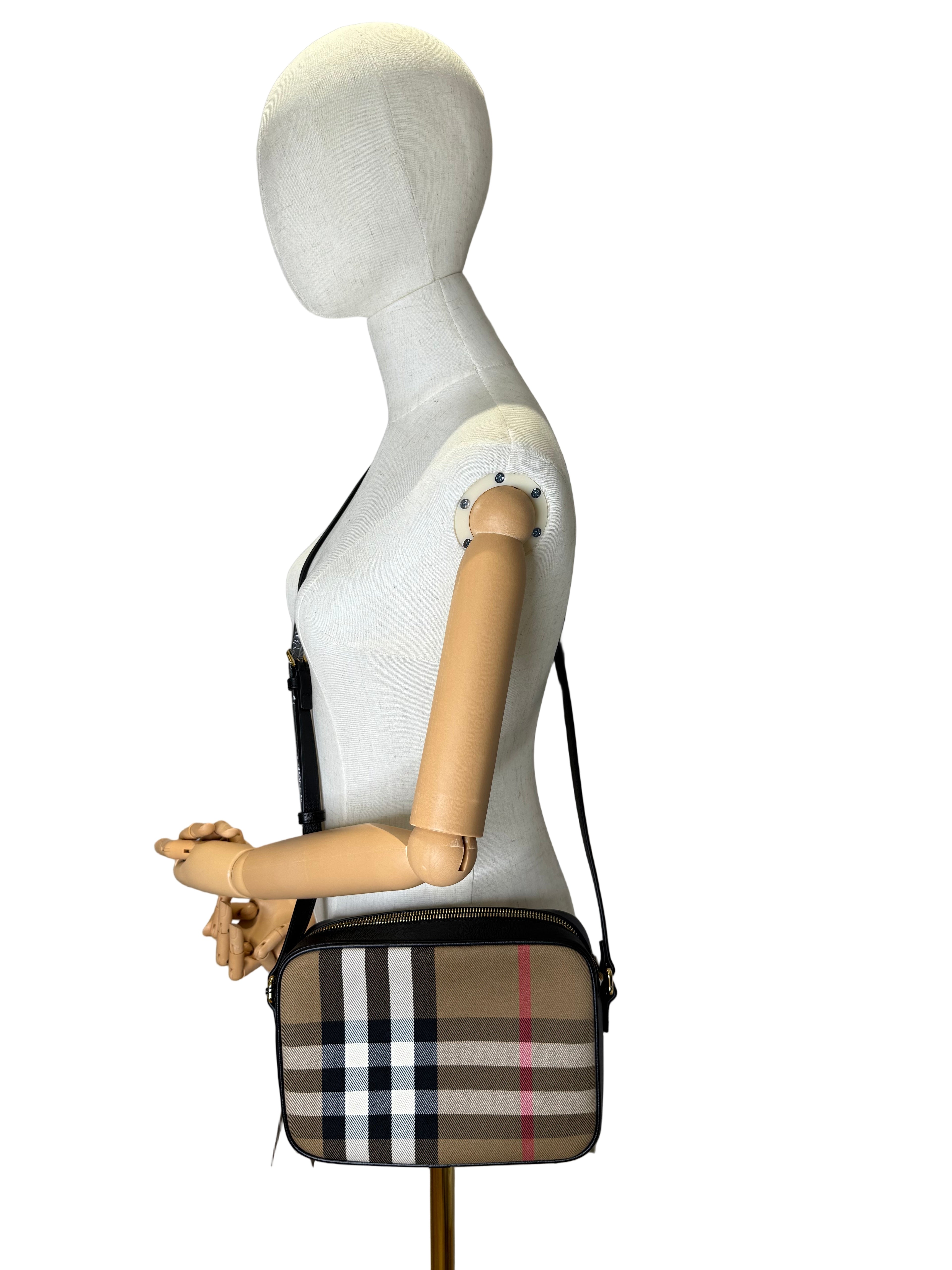 New Burberry Check and Black Leather Crossbody Camera Bag