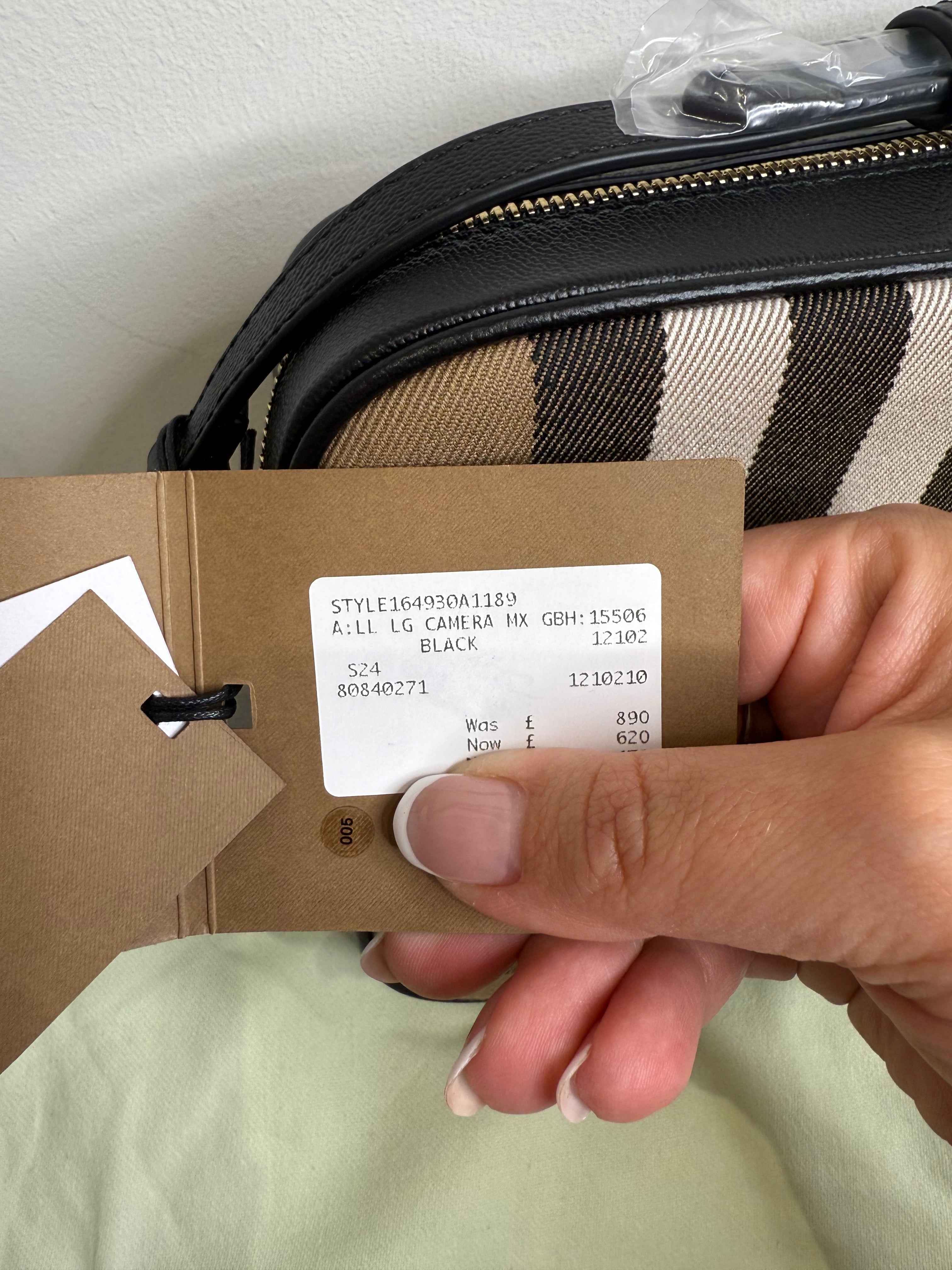New Burberry Check and Black Leather Crossbody Camera Bag