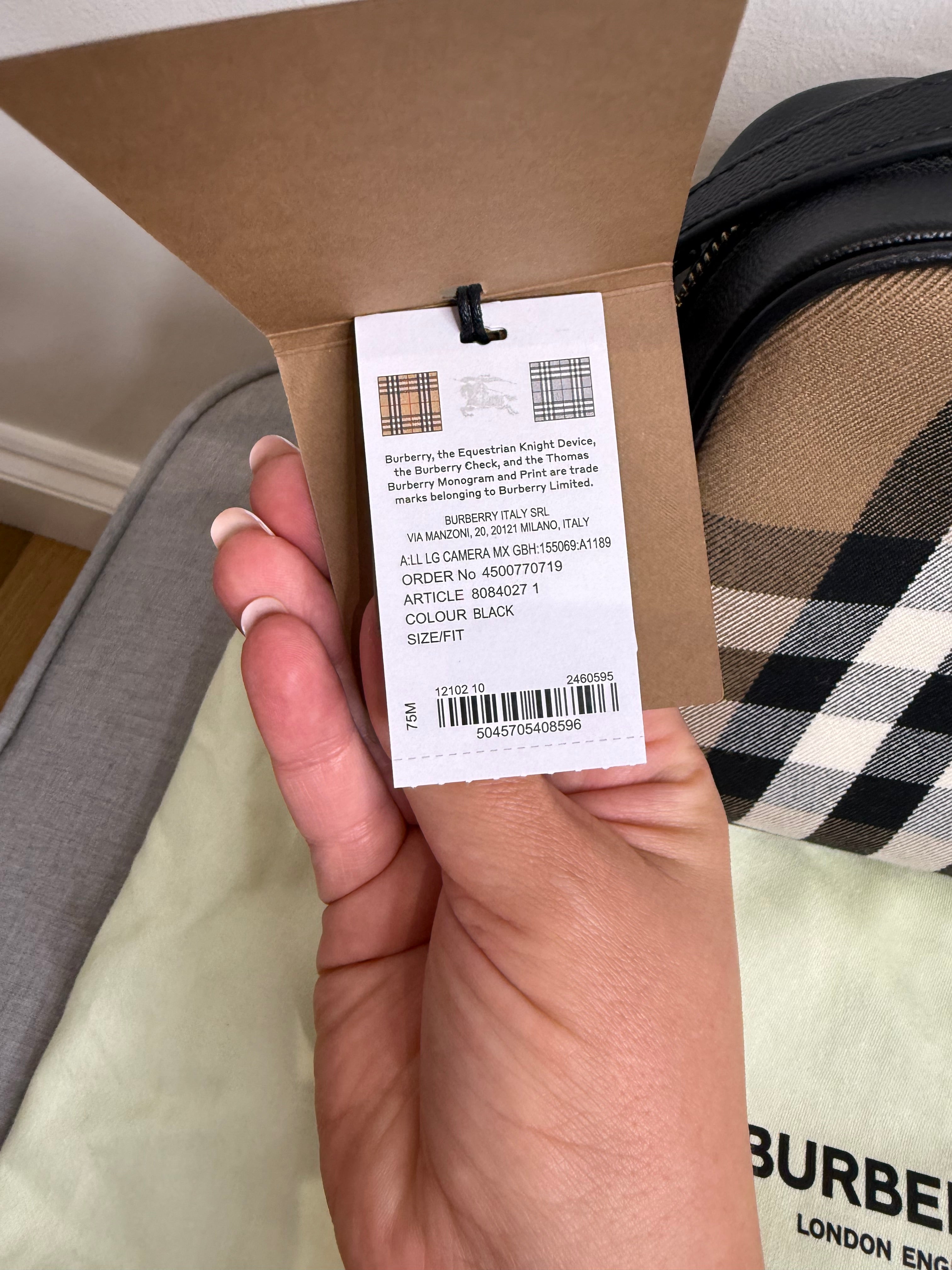 New Burberry Check and Black Leather Crossbody Camera Bag