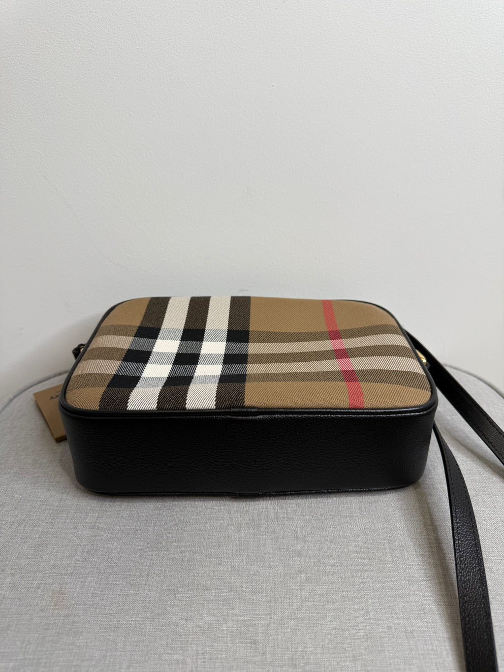New Burberry Check and Black Leather Crossbody Camera Bag