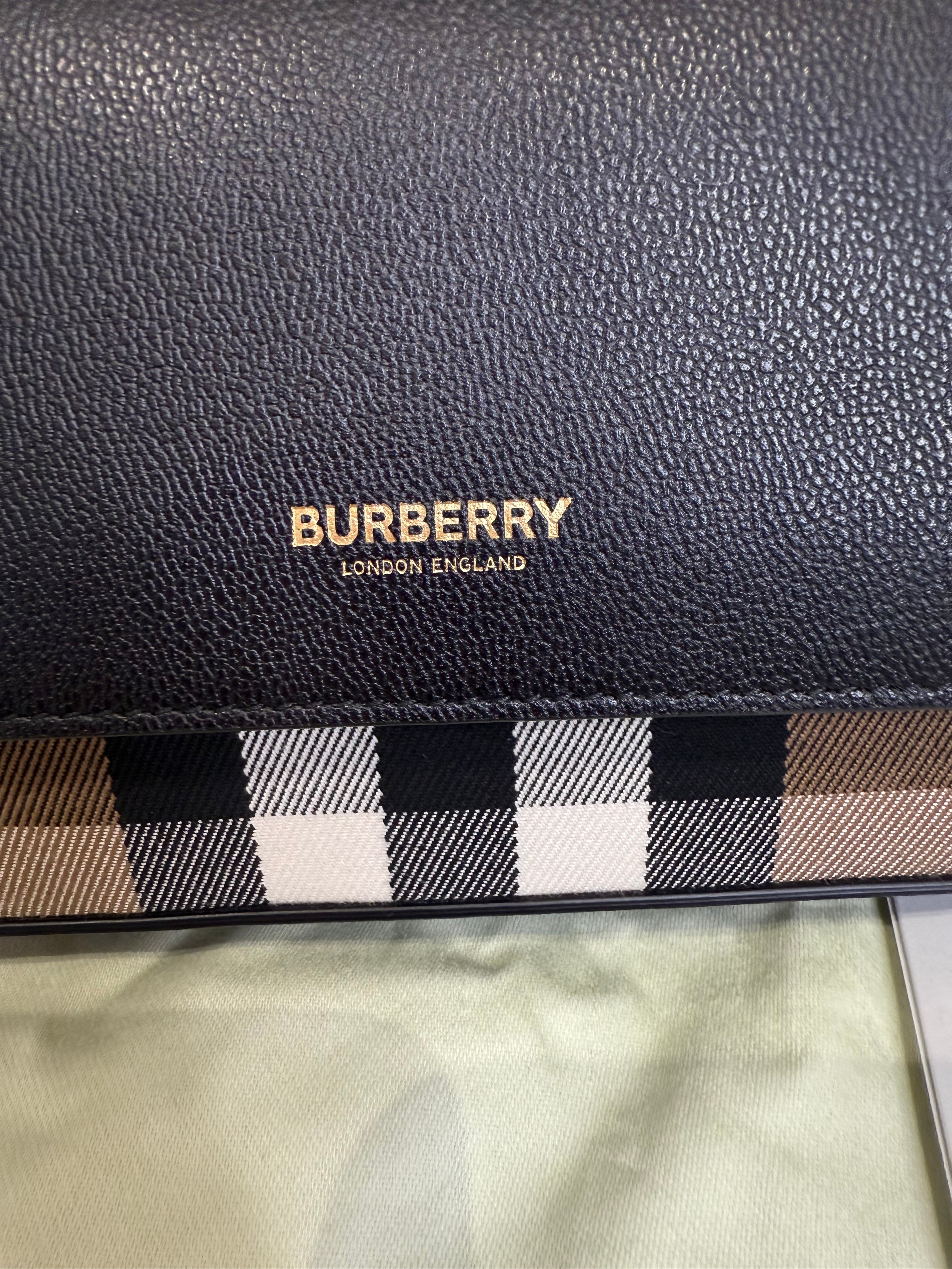 New Burberry New Hampshire House Check and Derby Black Leather Crossbody Bag