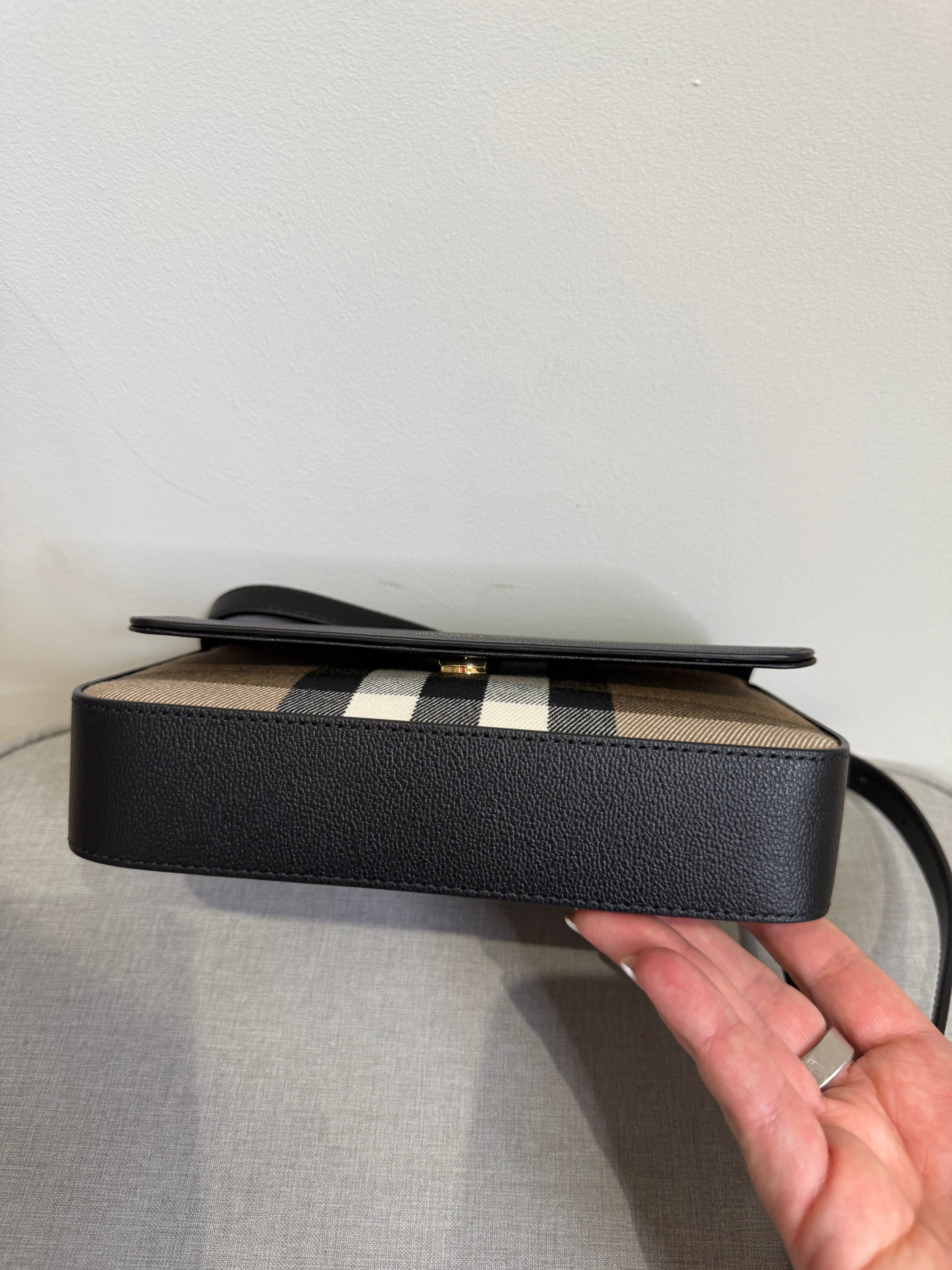 New Burberry New Hampshire House Check and Derby Black Leather Crossbody Bag