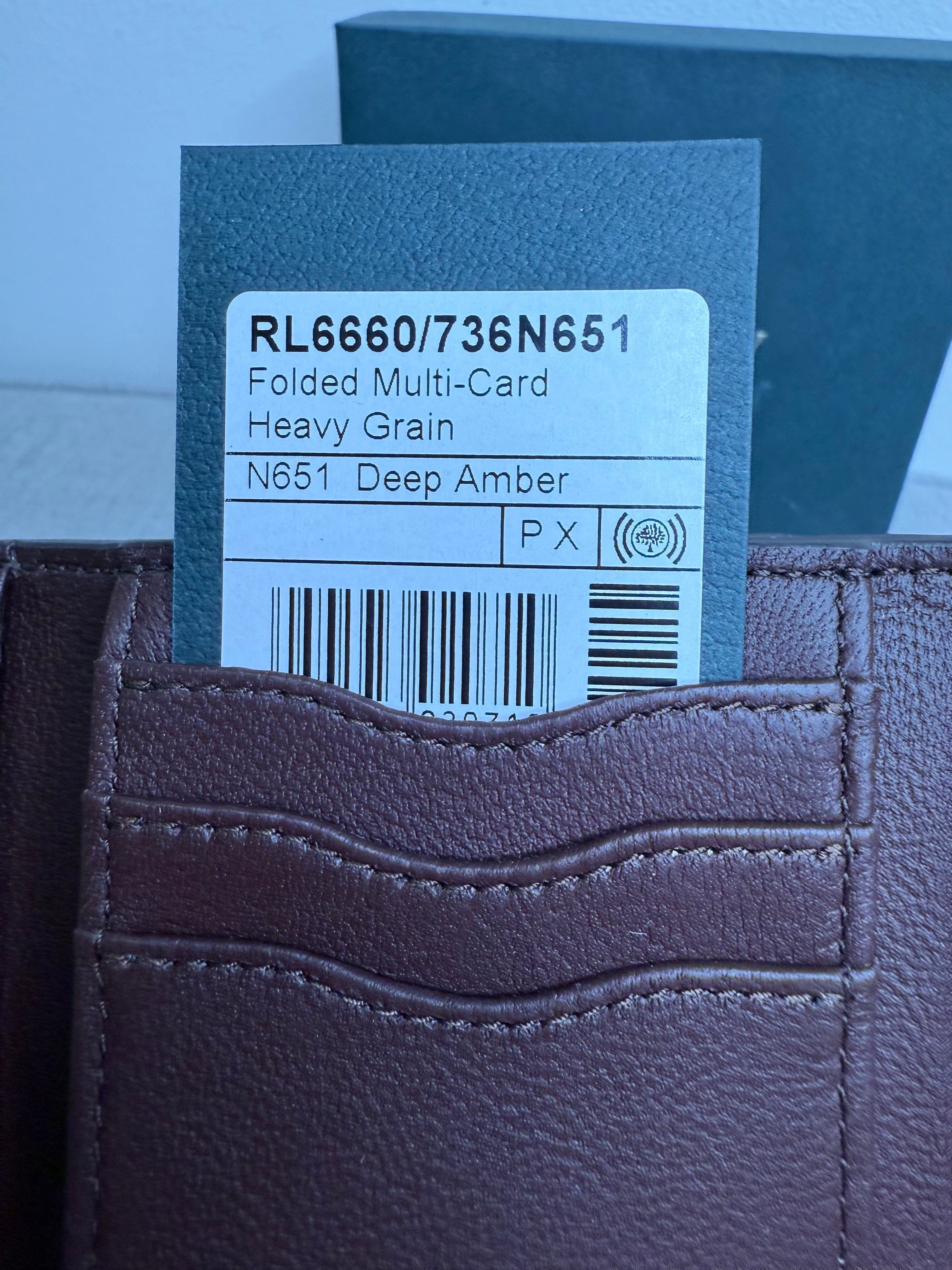 New Mulberry Folded Multi-Card Wallet in Heavy Grain Deep Amber