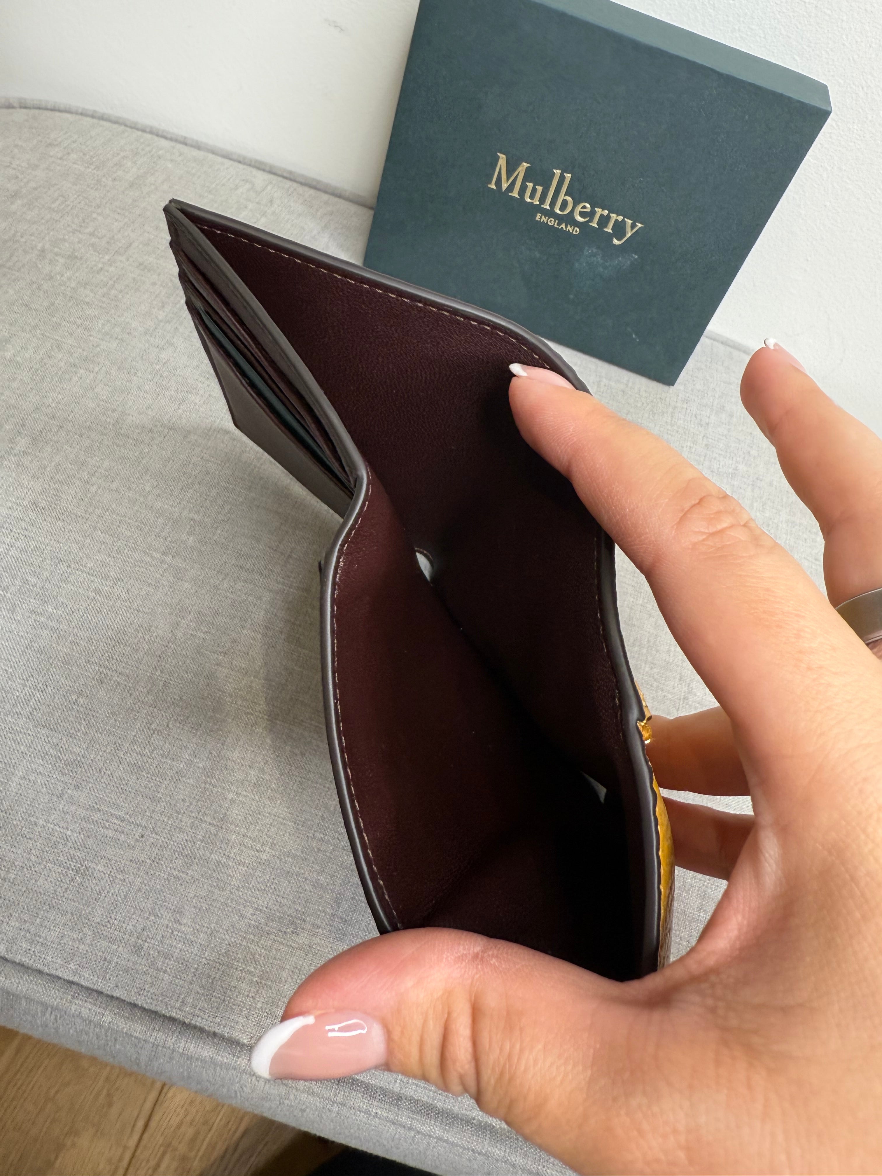 New Mulberry Folded Multi-Card Wallet in Heavy Grain Deep Amber