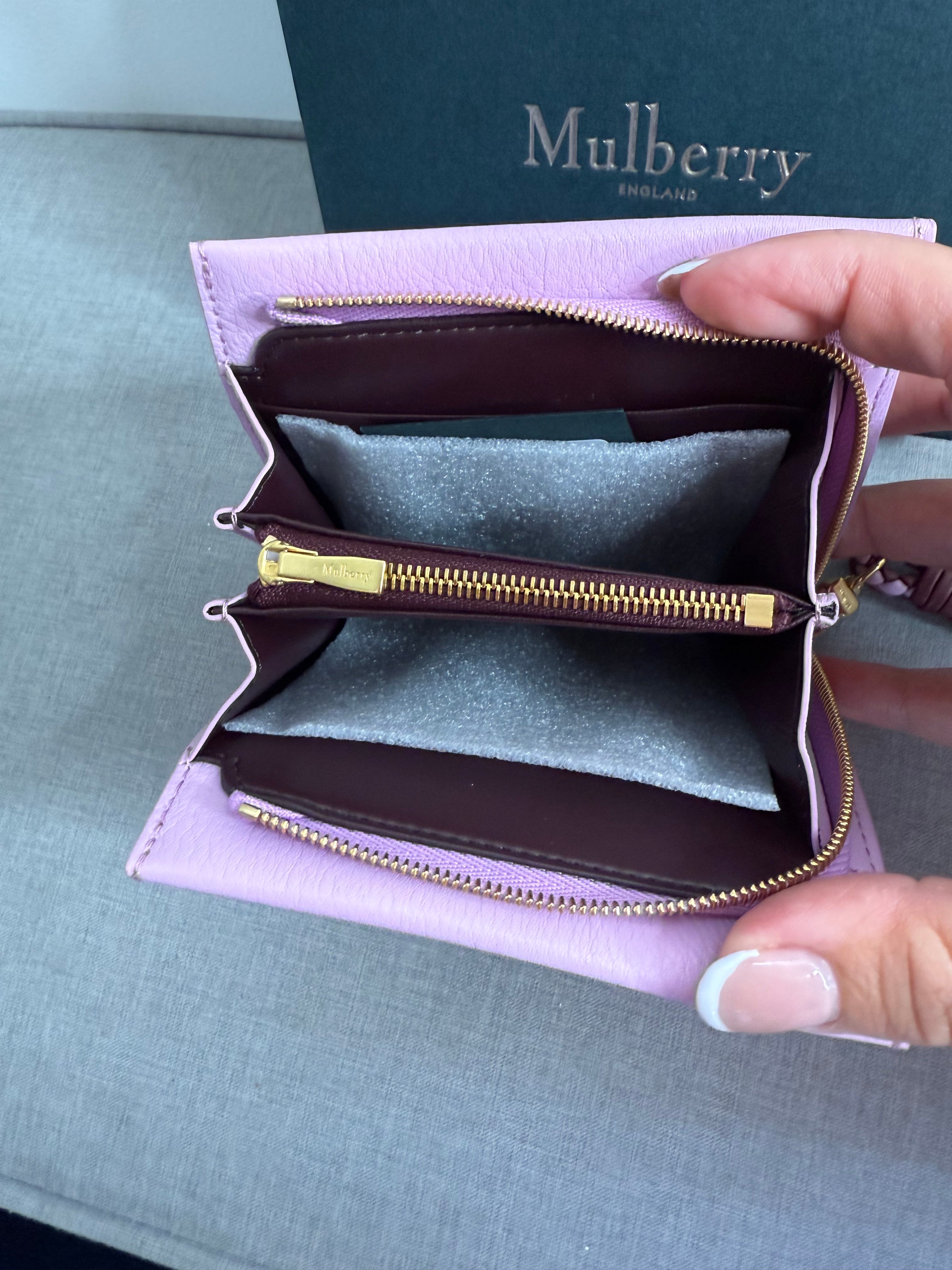 New Mulberry Iris Zip Around Coin Wallet in Lilac Blossom With Matching Zip Pull