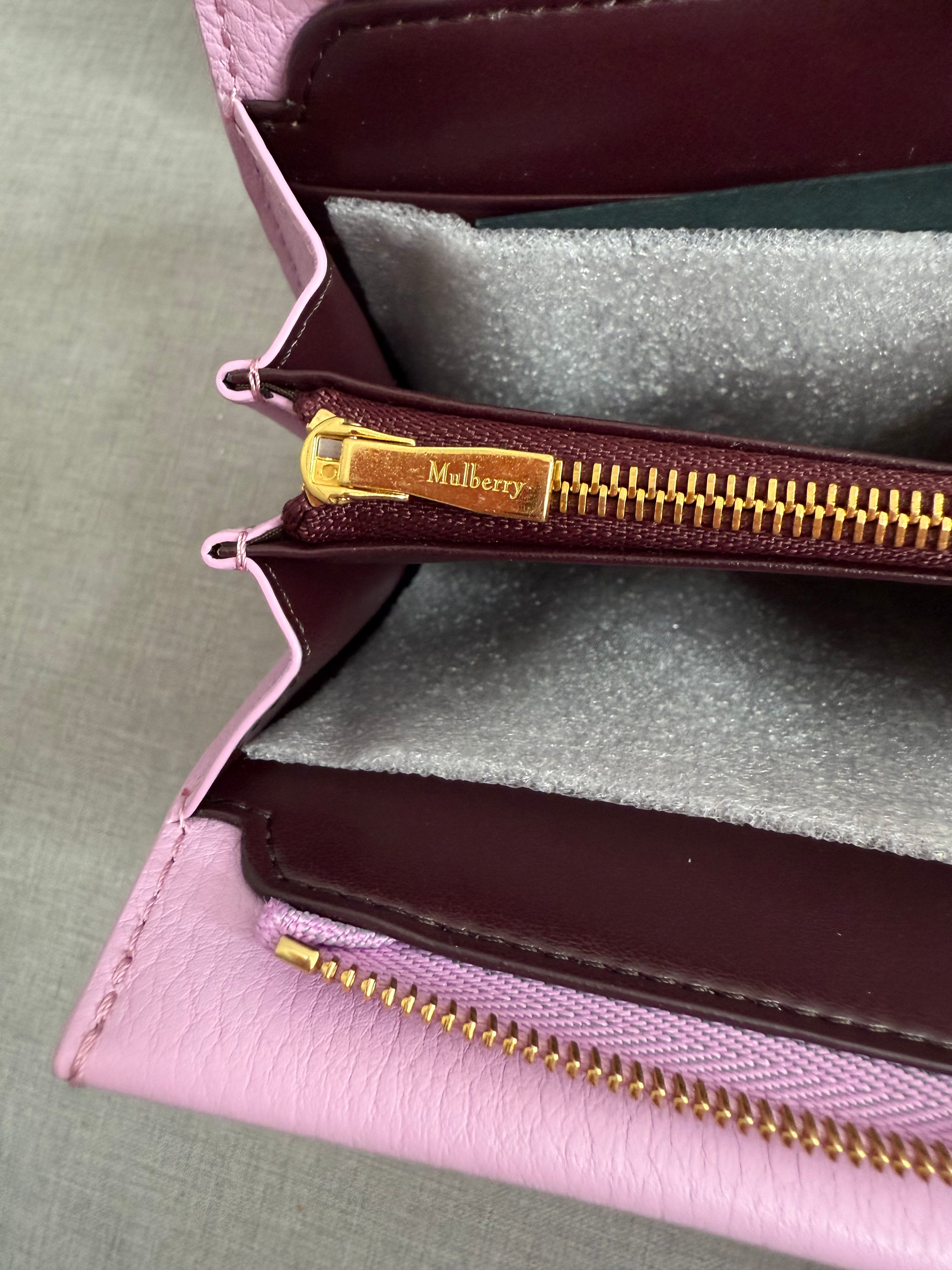 New Mulberry Iris Zip Around Coin Wallet in Lilac Blossom With Matching Zip Pull