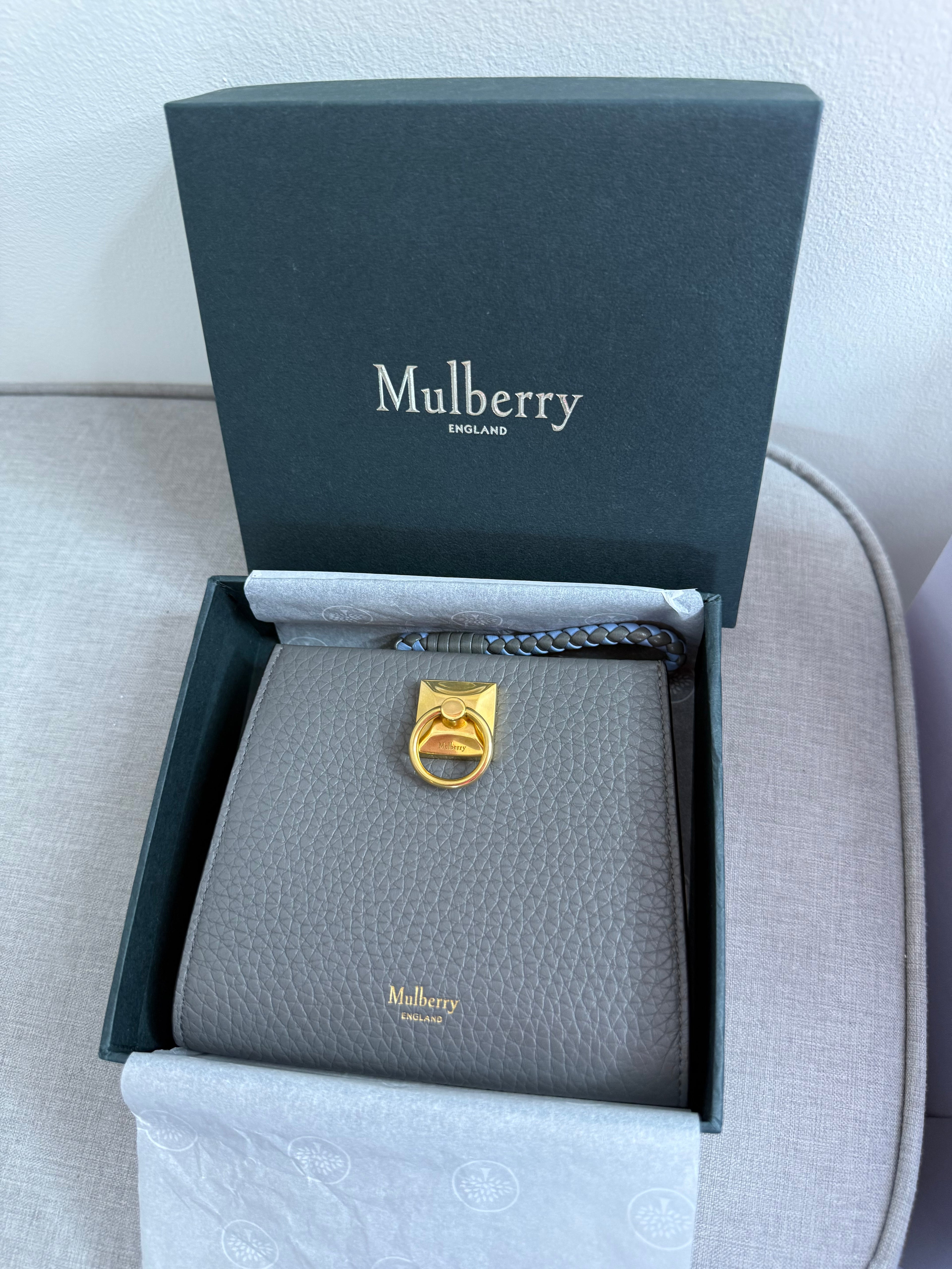 New Mulberry Iris Zip Around Coin Wallet in Charcoal Grey With Maching Zip Pull