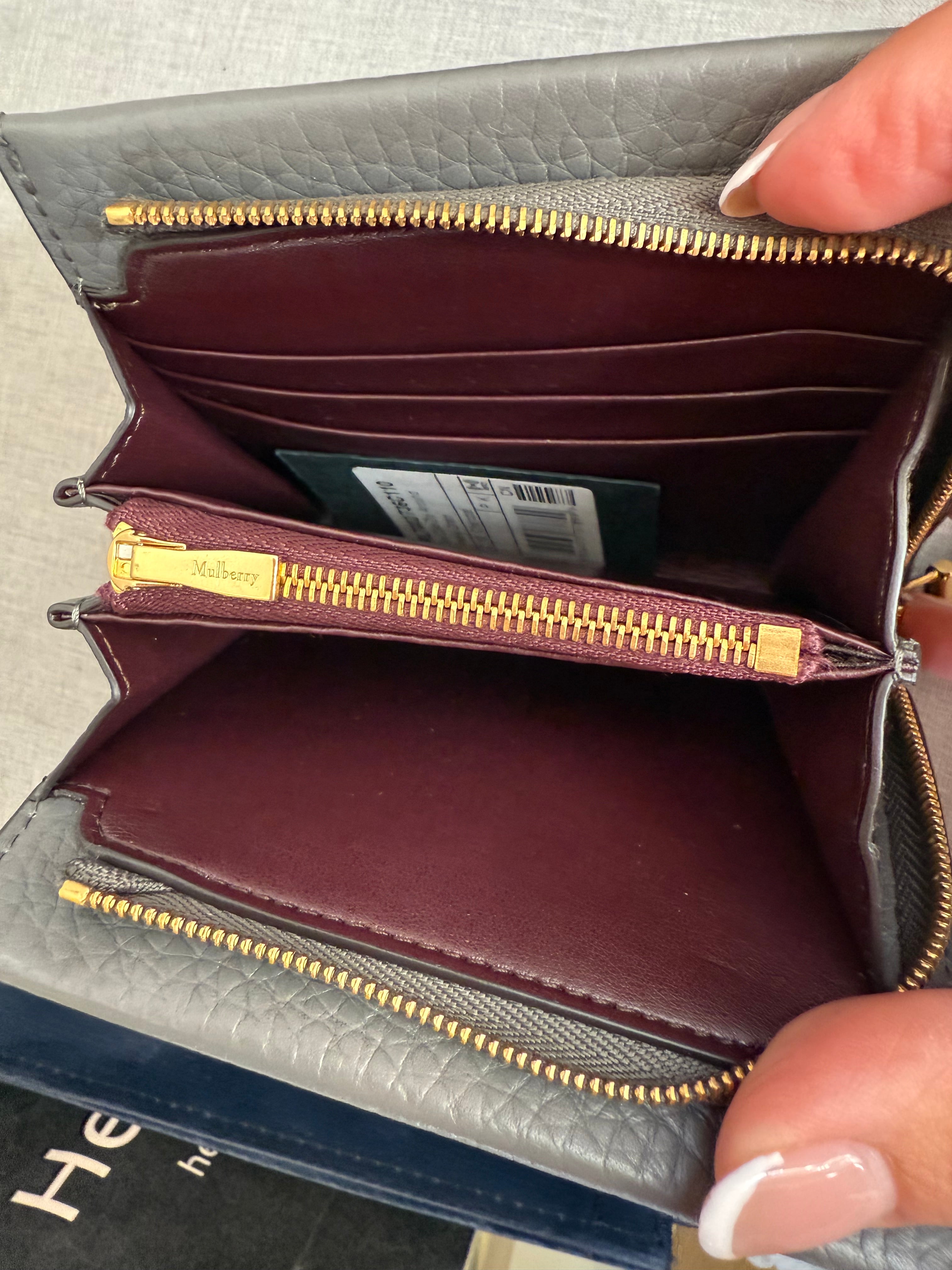 New Mulberry Iris Zip Around Coin Wallet in Charcoal Grey With Maching Zip Pull