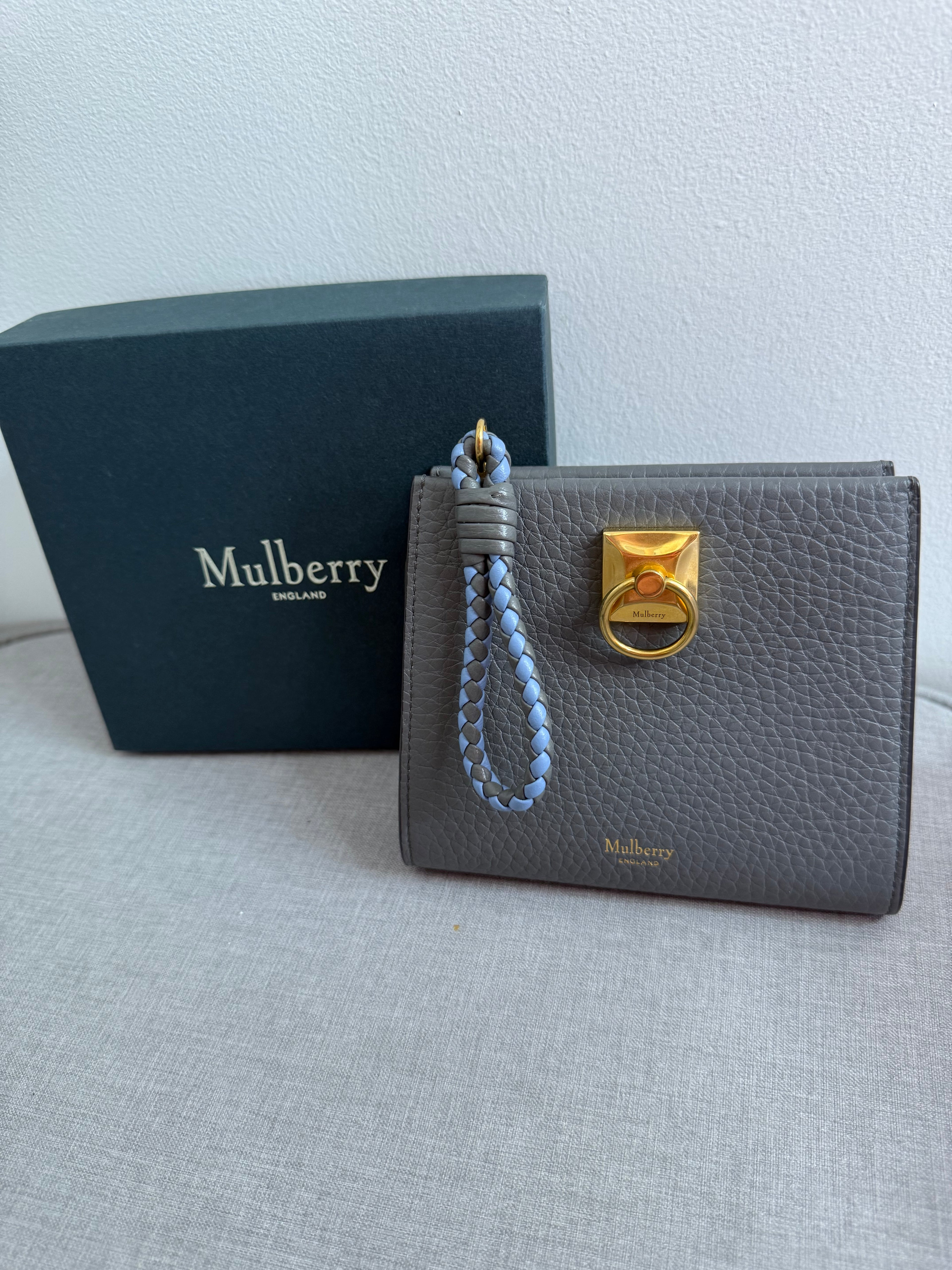 New Mulberry Iris Zip Around Coin Wallet in Charcoal Grey With Maching Zip Pull