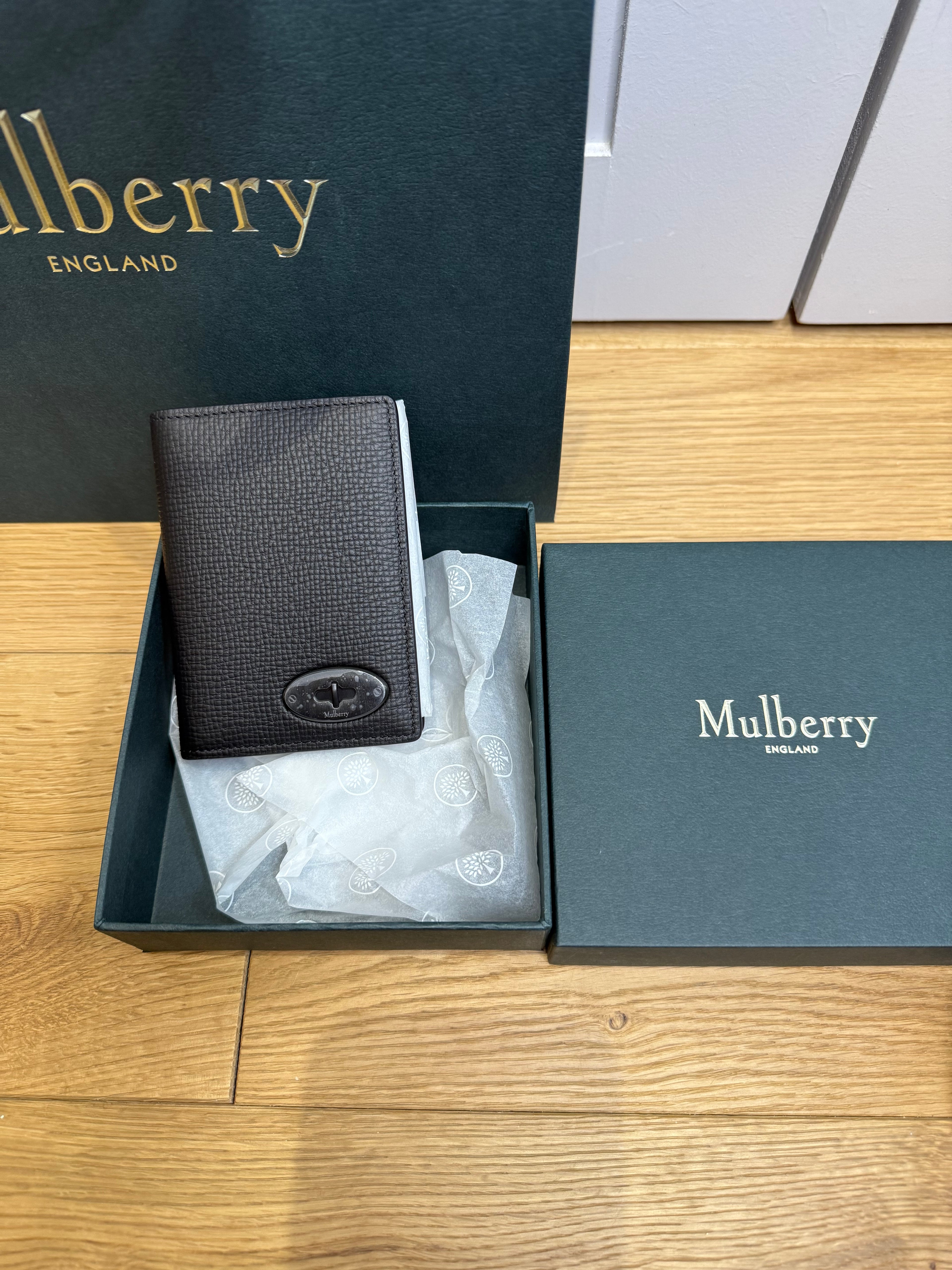 New Mulberry Mens Plaque Card Holder Wallet in Black