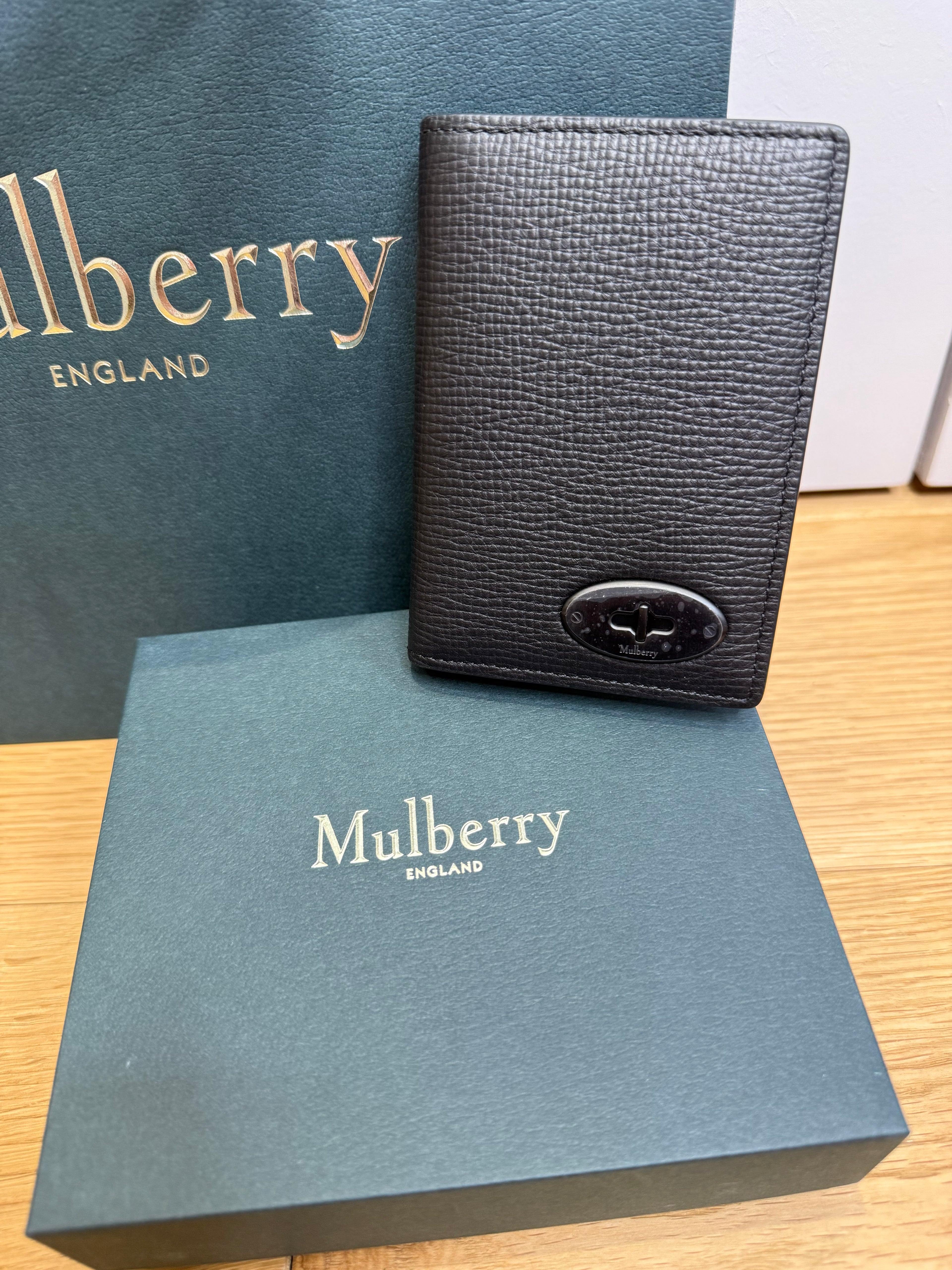 New Mulberry Mens Plaque Card Holder Wallet in Black