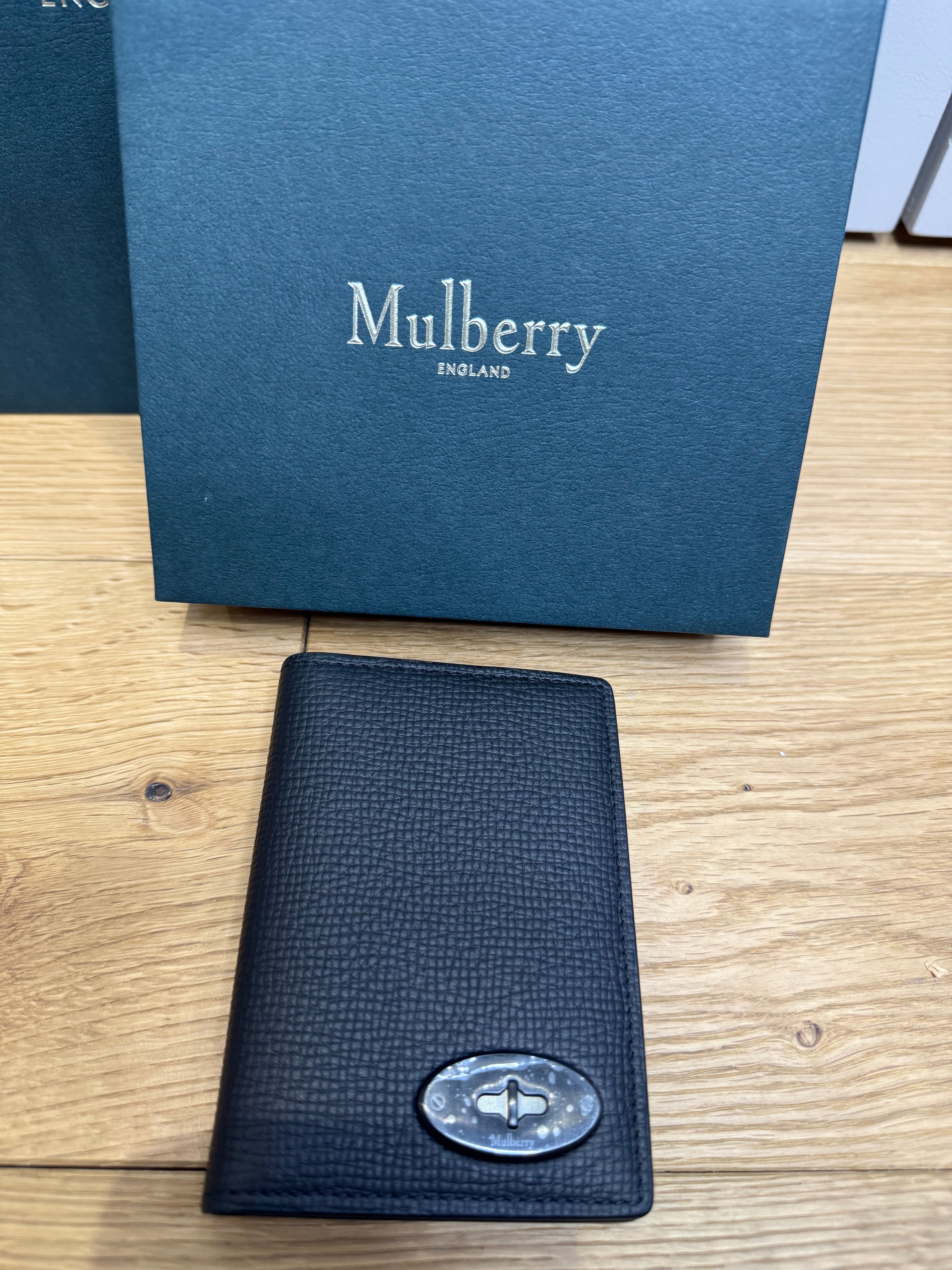 New Mulberry Mens Plaque Card Holder Wallet in Black