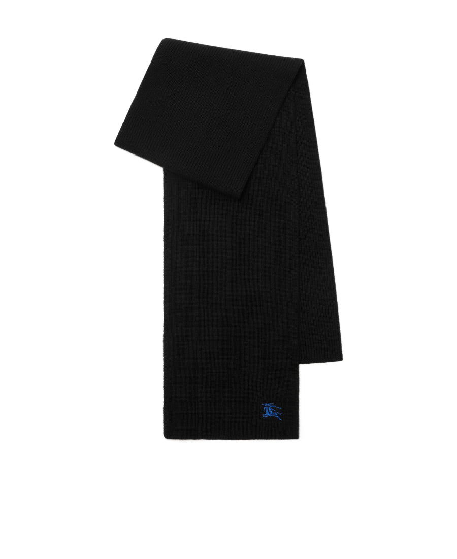 Burberry Cashmere Scarf with Equestrian Knight Embroidery – Black – Brand New with Tags