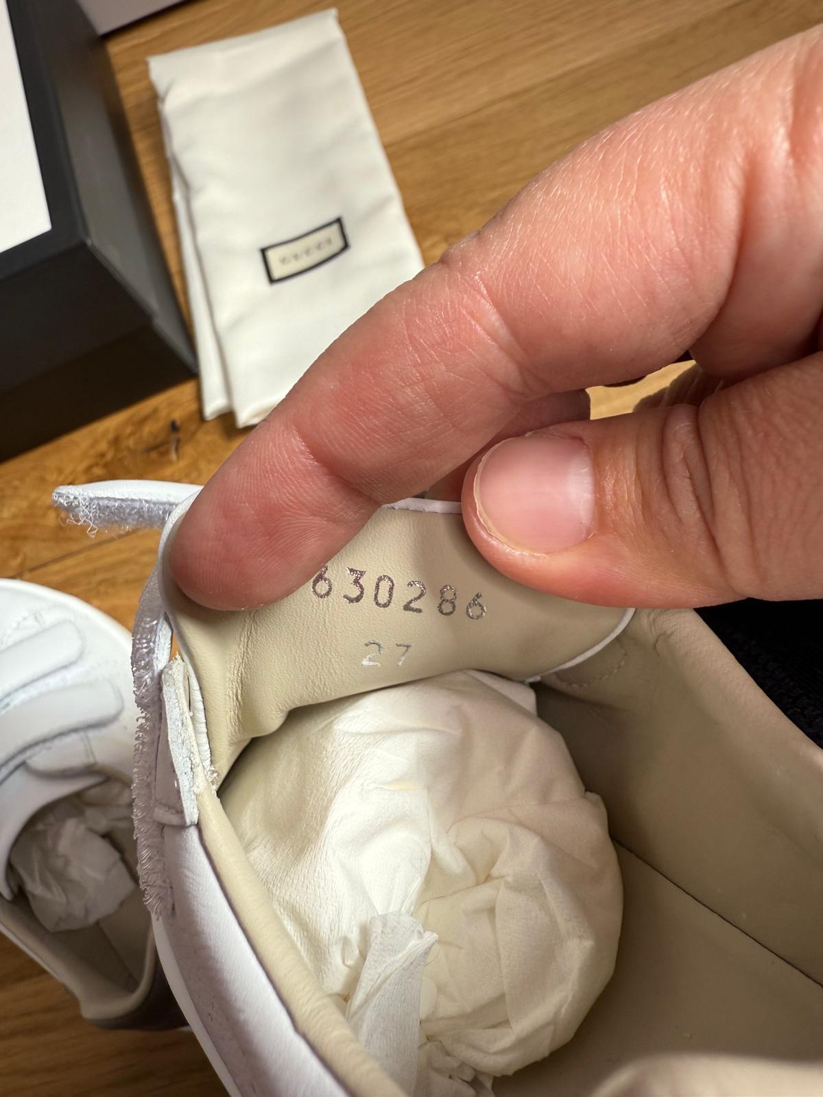 New Gucci GG Ace Junior Leather trainers with perforated GG and grey heel detail