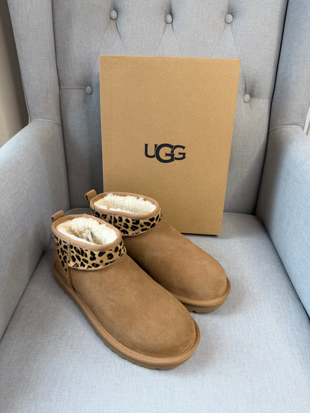 Ugg ultra mini chestnut and leopard print 