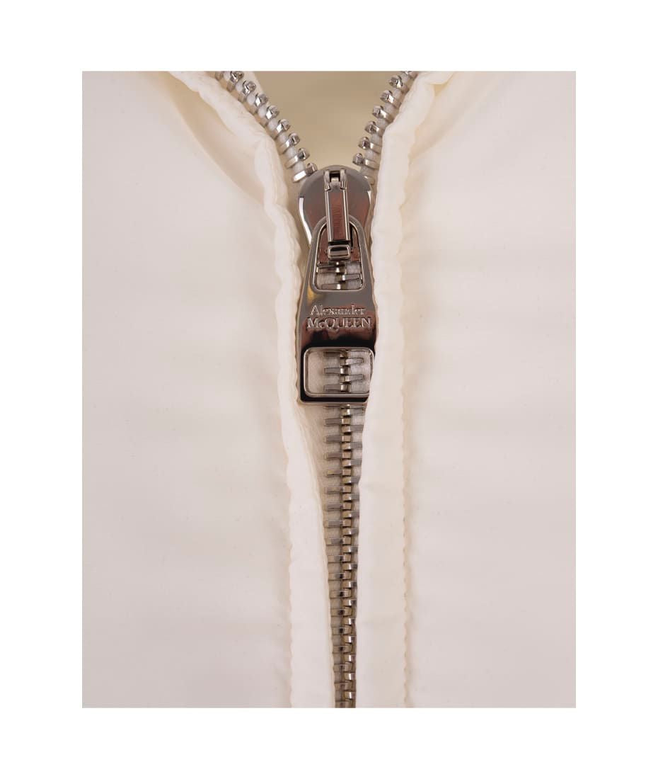 New Alexander McQueen Padded Gilet In White With Crystallised AM Logo