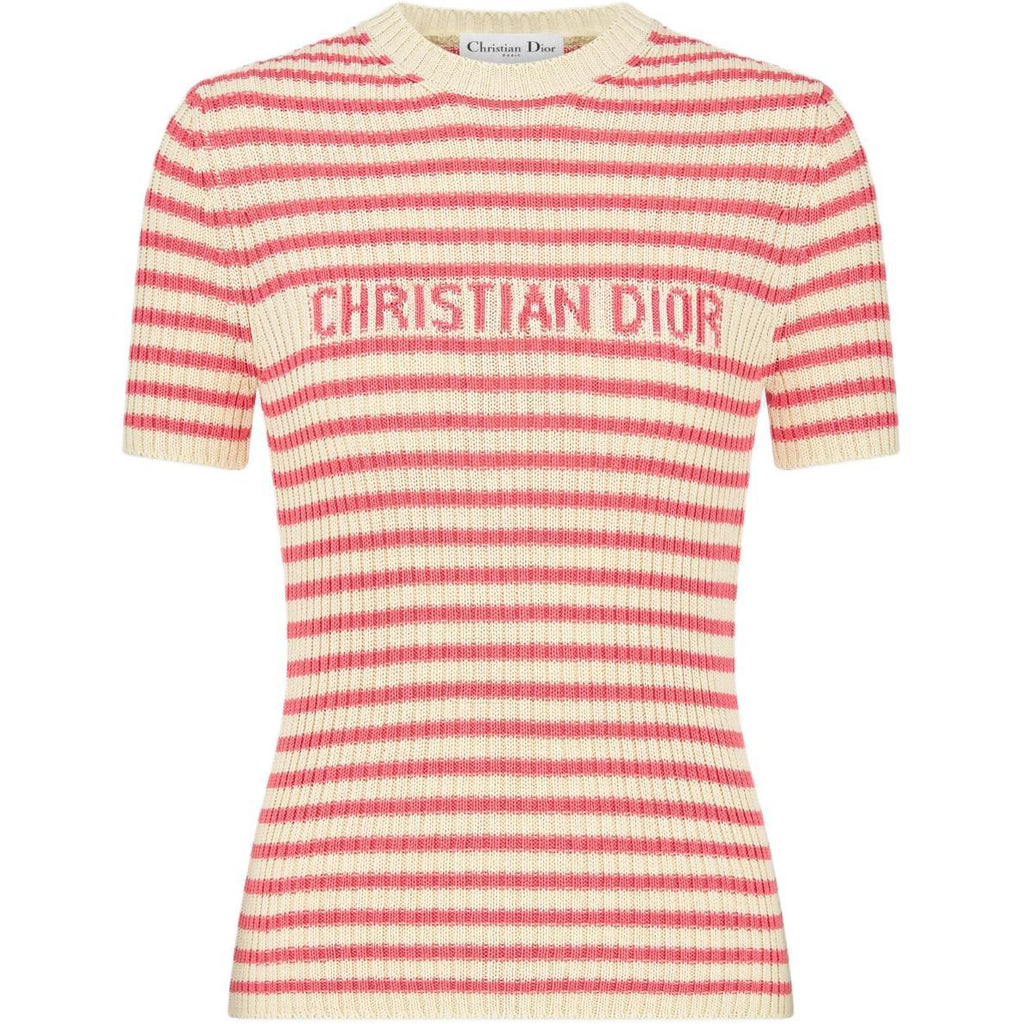 Christian Dior Dioriviera white and coral striped sweater, front view