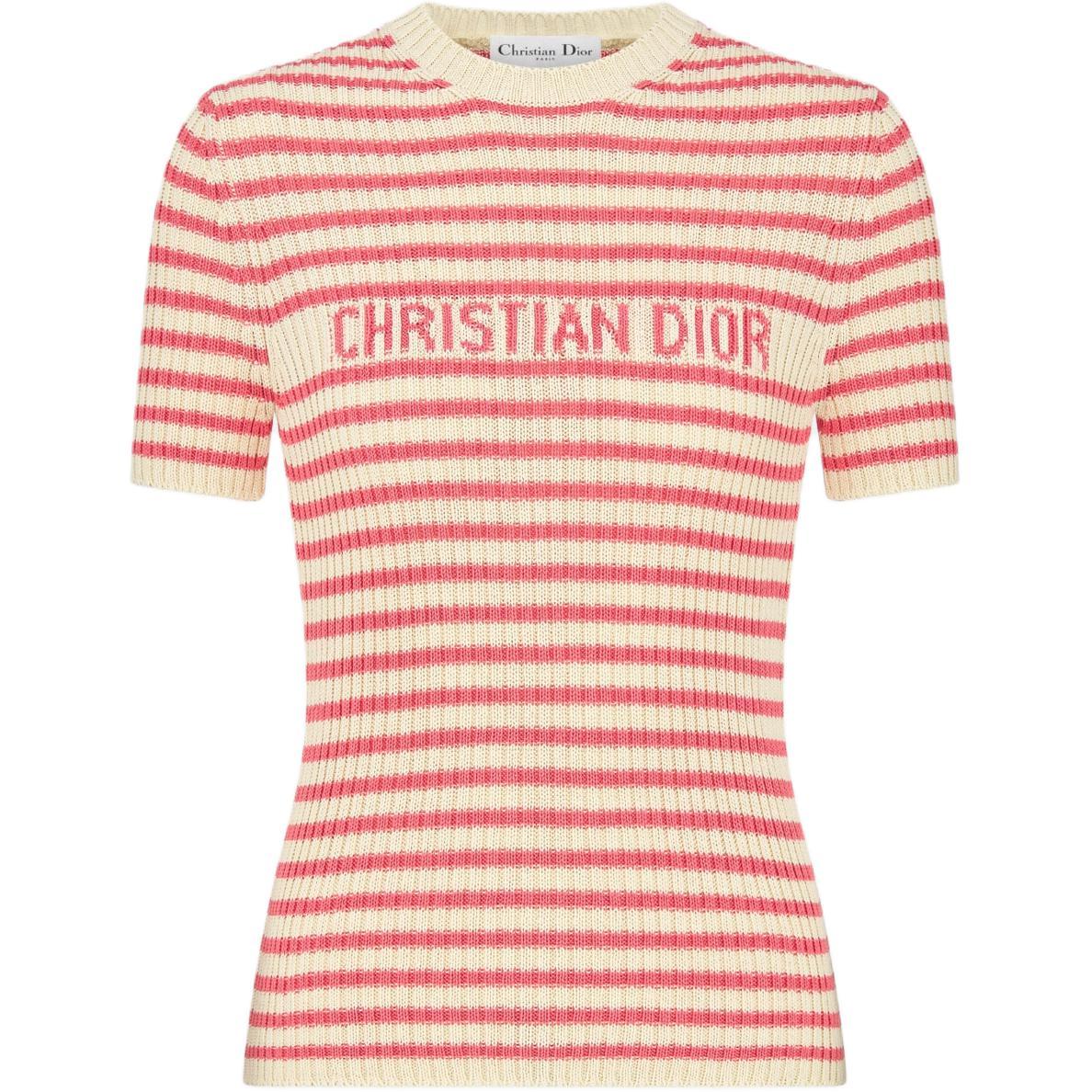 Christian Dior Dioriviera white and coral striped sweater, front view