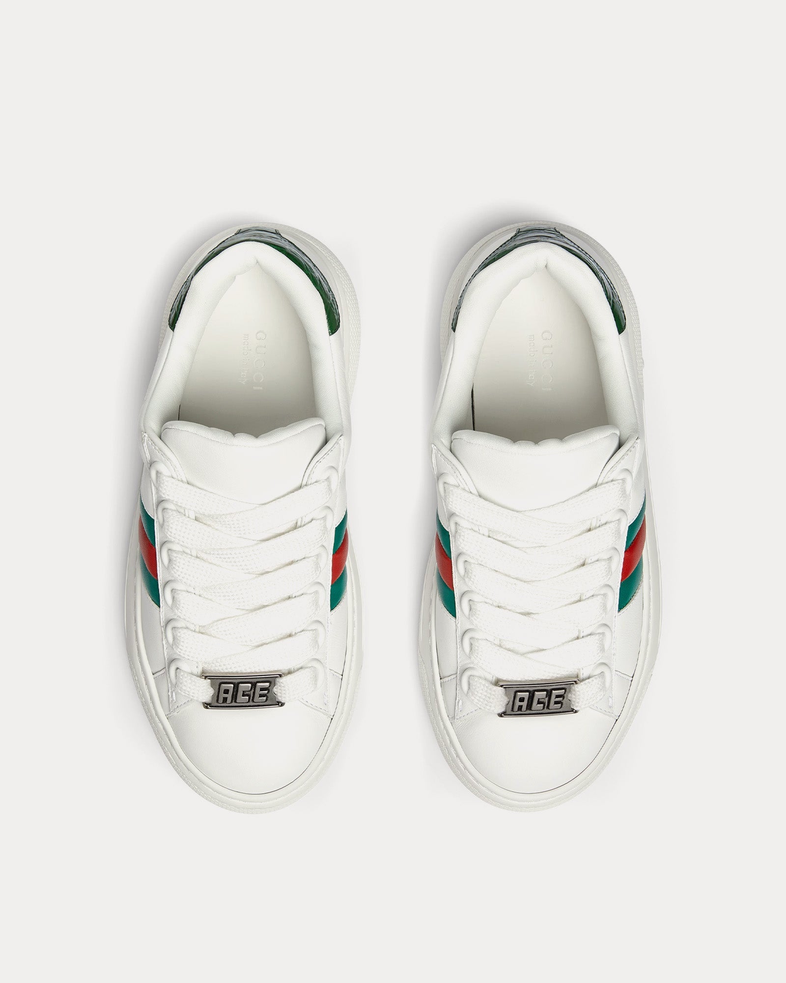 Top view of Gucci Ace women’s white leather trainers with green and red web stripe size EU 38