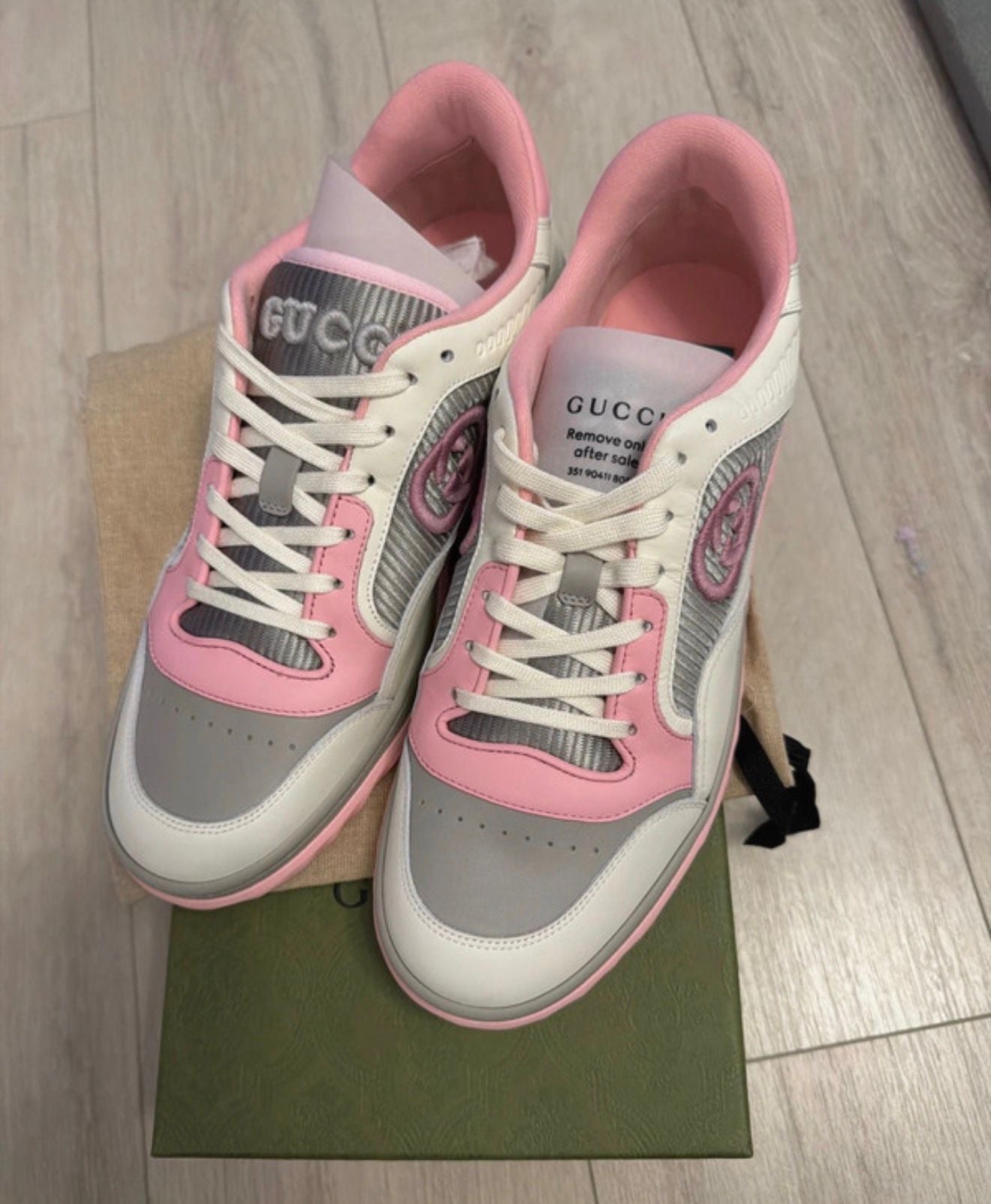 Front view of Gucci MAC80 Dali soft pink low top trainers