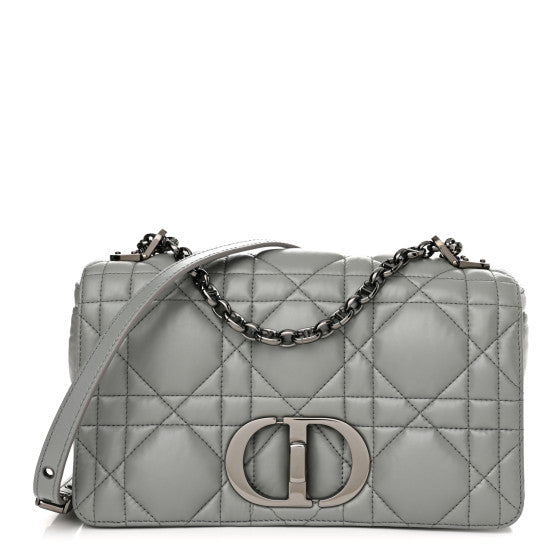 Christian Dior Calfskin Macrocannage Small Caro Bag in iron grey with gunmetal hardwear&nbsp;