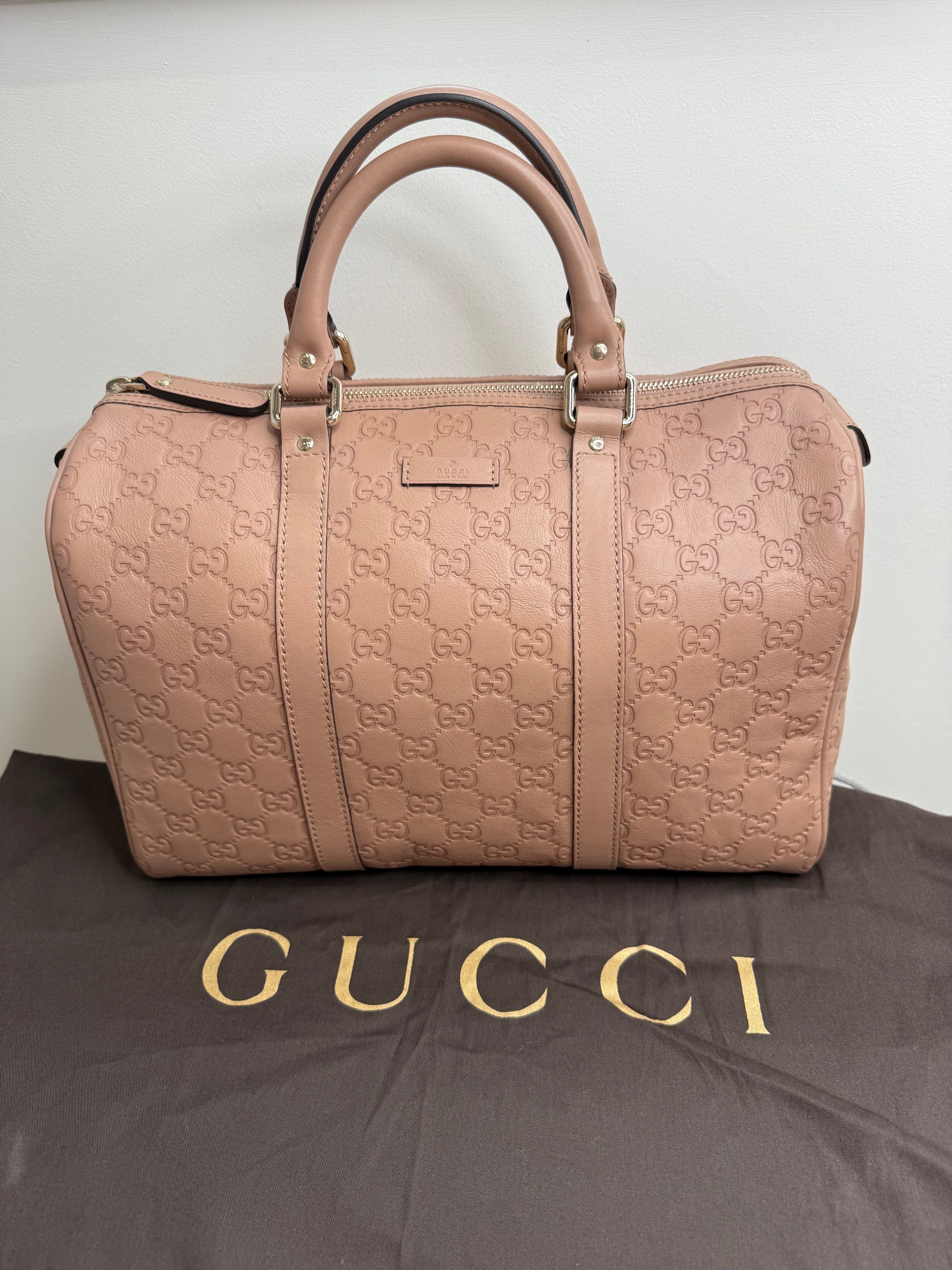 Gucci Guccissima Leather Boston Bag Nude Pink