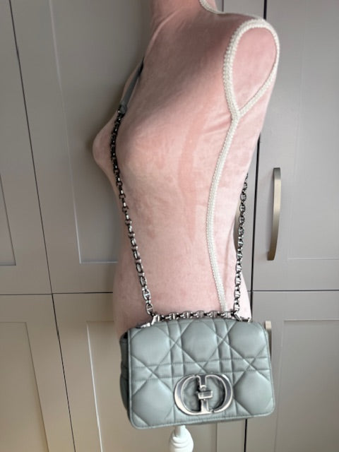 Christian Dior Calfskin Macrocannage Small Caro Bag in iron grey with gunmetal hardwear&nbsp;