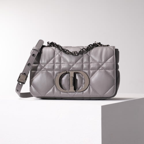 Christian Dior Calfskin Macrocannage Small Caro Bag in iron grey with gunmetal hardwear&nbsp;
