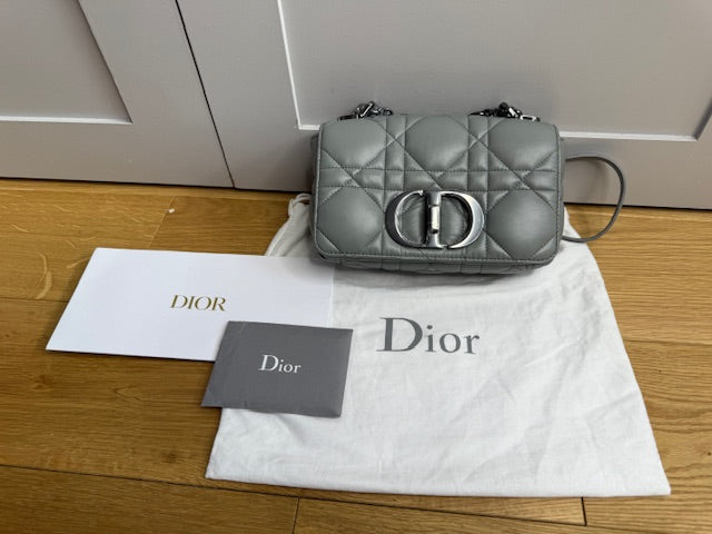 Christian Dior Calfskin Macrocannage Small Caro Bag in iron grey with gunmetal hardwear&nbsp;