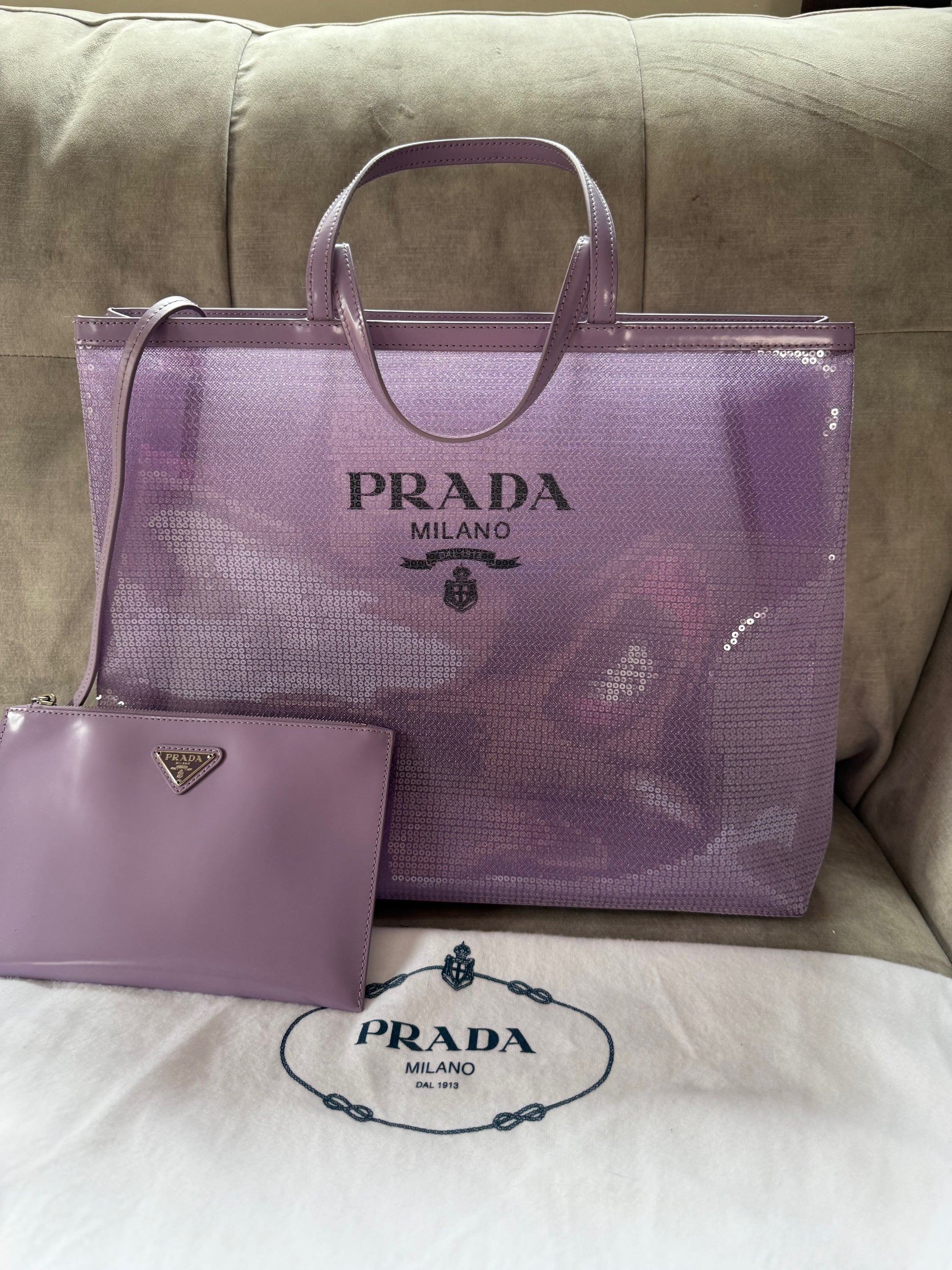 New Prada Sequin Mesh Tote bag in purple