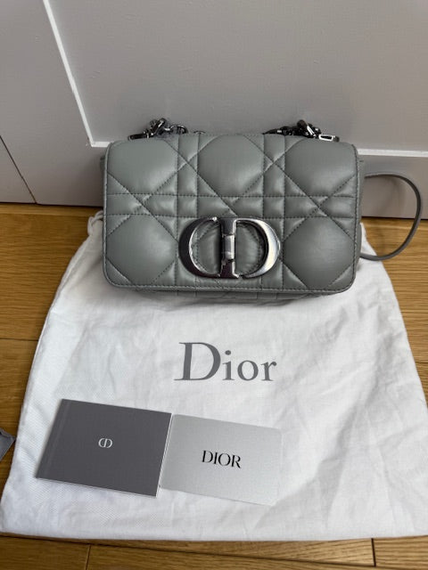 Christian Dior Calfskin Macrocannage Small Caro Bag in iron grey with gunmetal hardwear&nbsp;