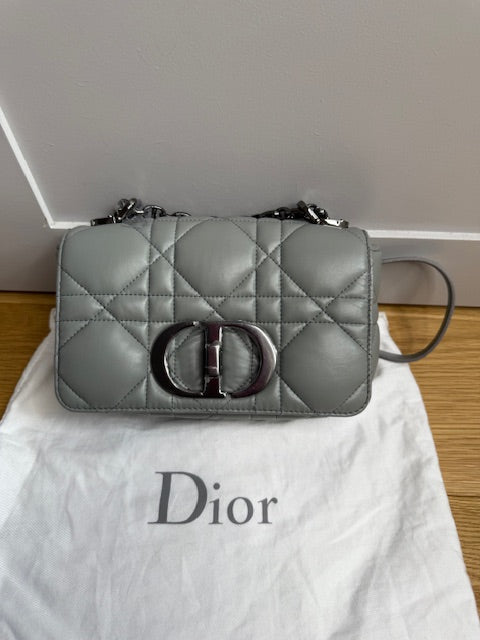 Christian Dior Calfskin Macrocannage Small Caro Bag in iron grey with gunmetal hardwear&nbsp;
