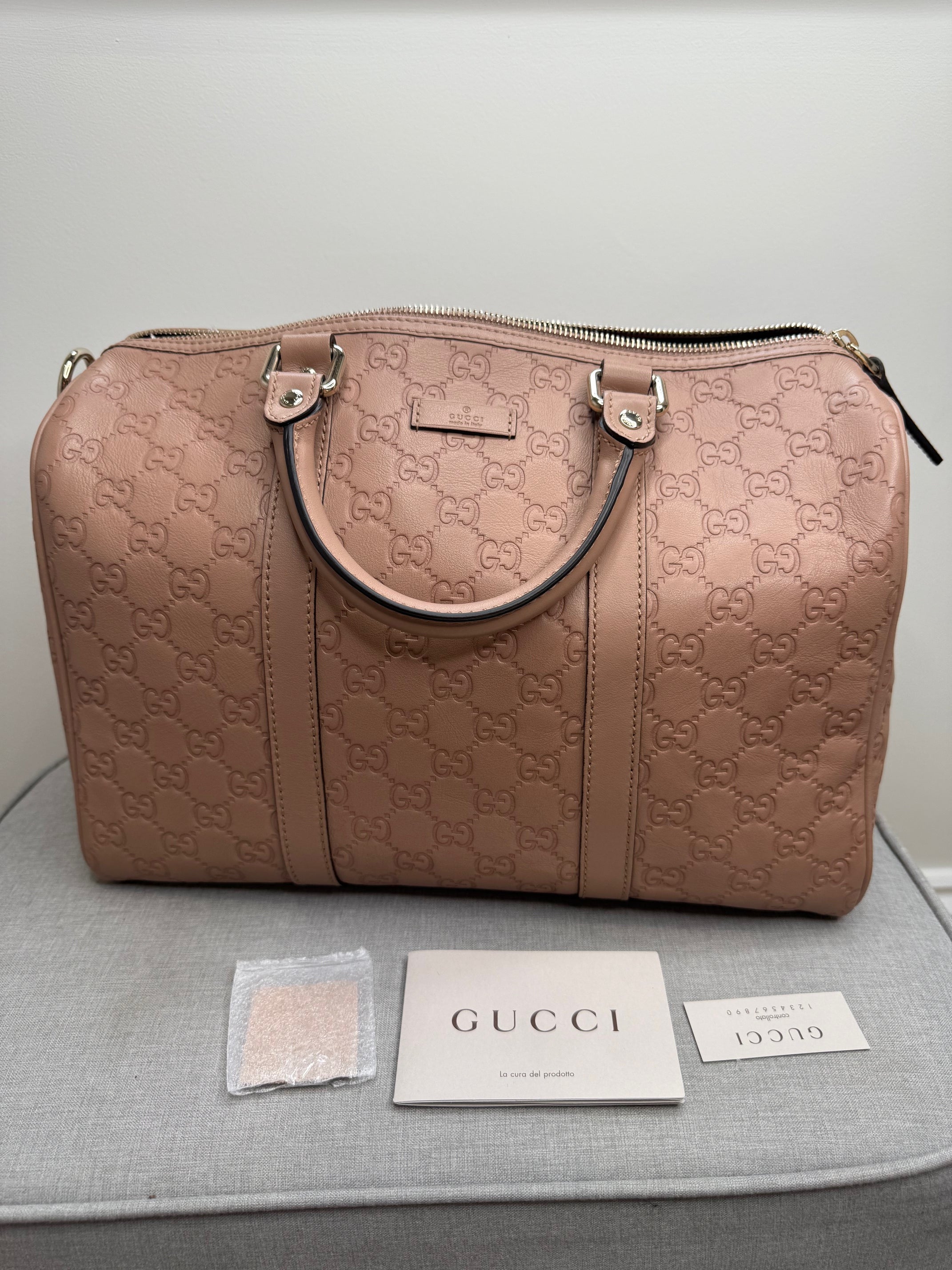 Gucci Guccissima Leather Boston Bag Nude Pink