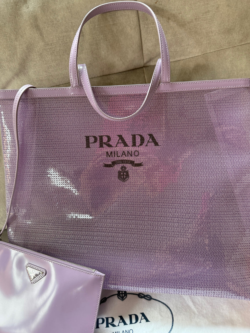 New Prada Sequin Mesh Tote bag in purple