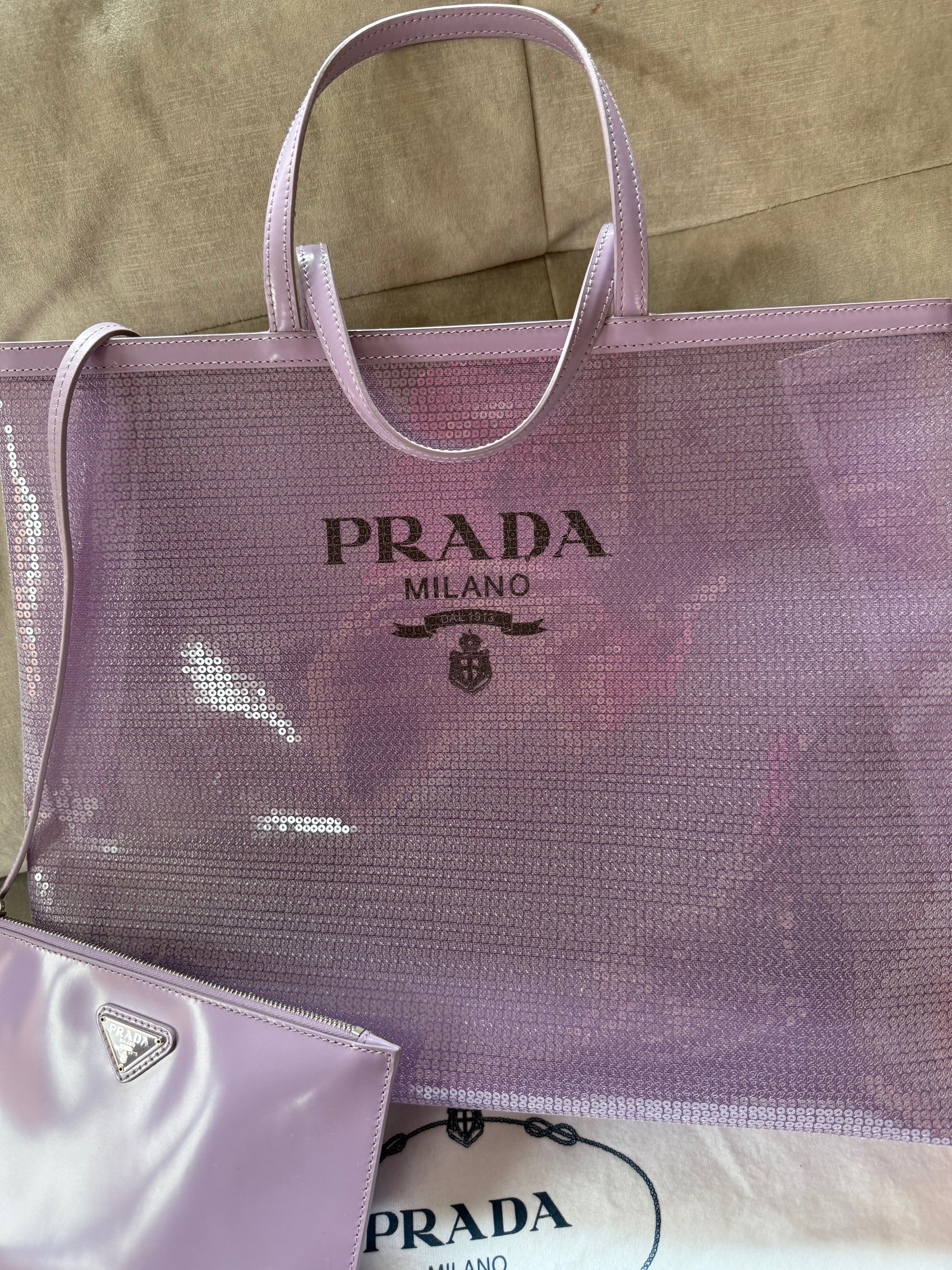 New Prada Sequin Mesh Tote bag in purple