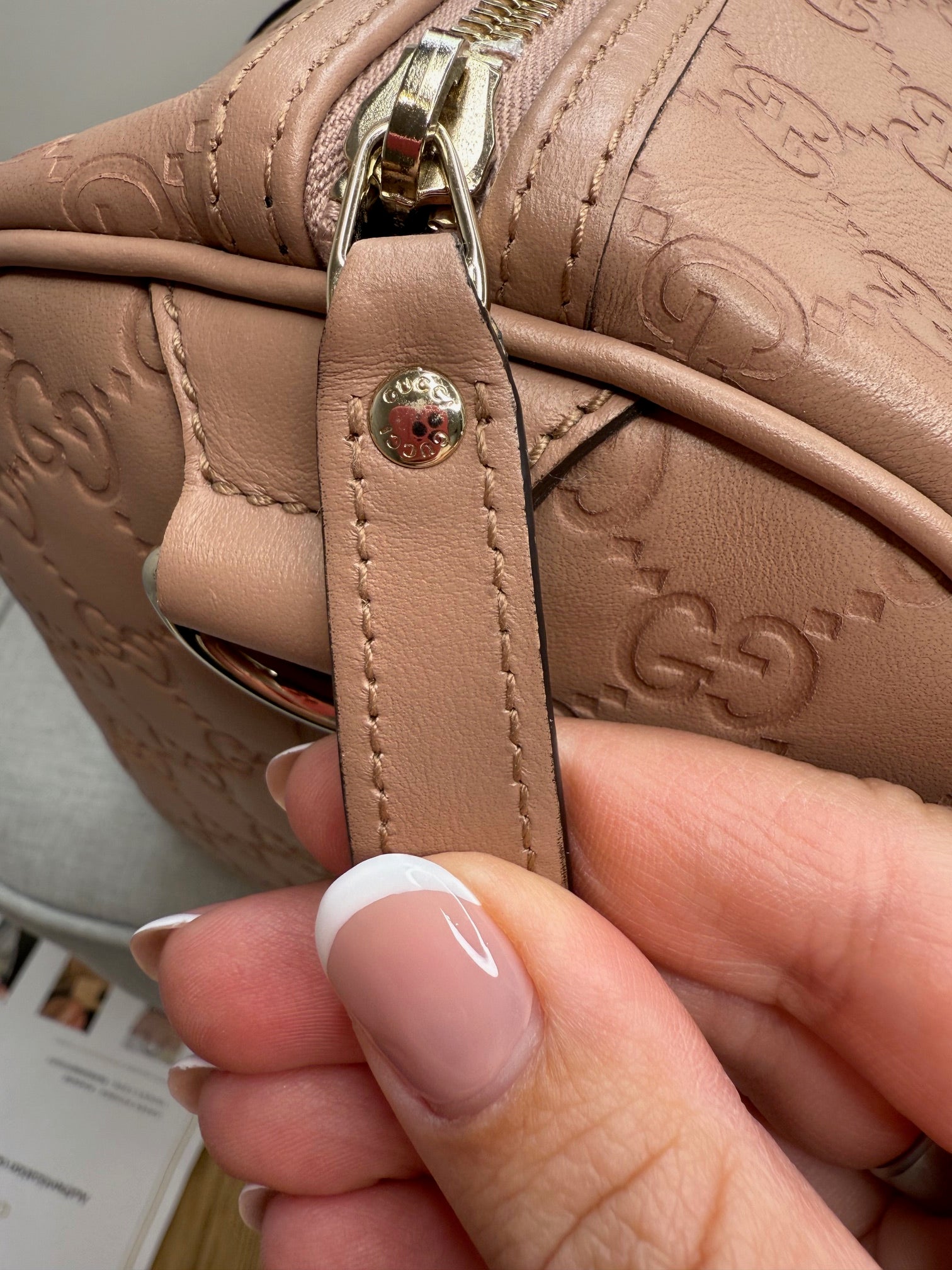 Gucci Guccissima Leather Boston Bag Nude Pink