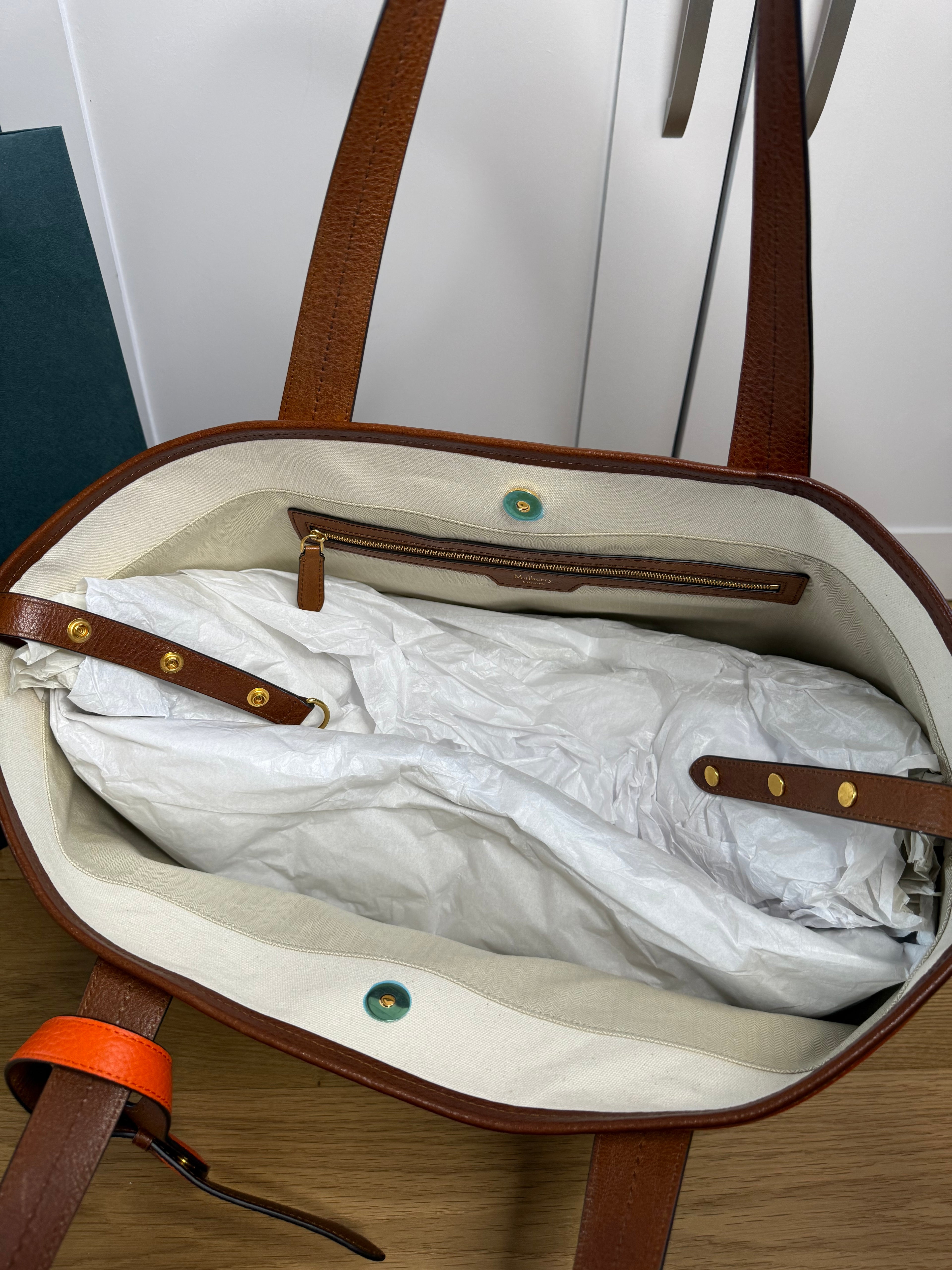 Base view of Mulberry canvas tote bag with leather trim