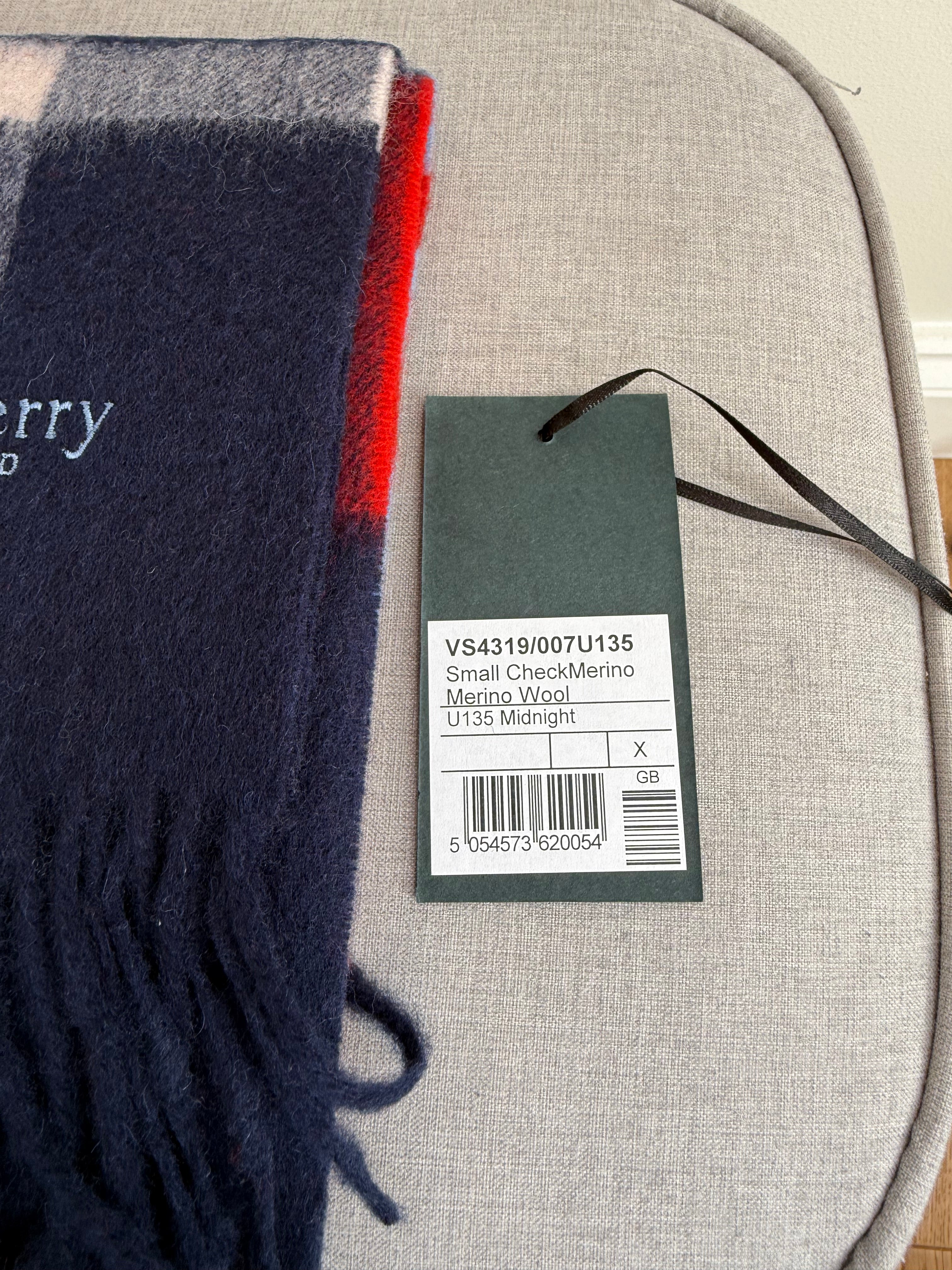 Full length view of Mulberry midnight blue large check merino wool scarf