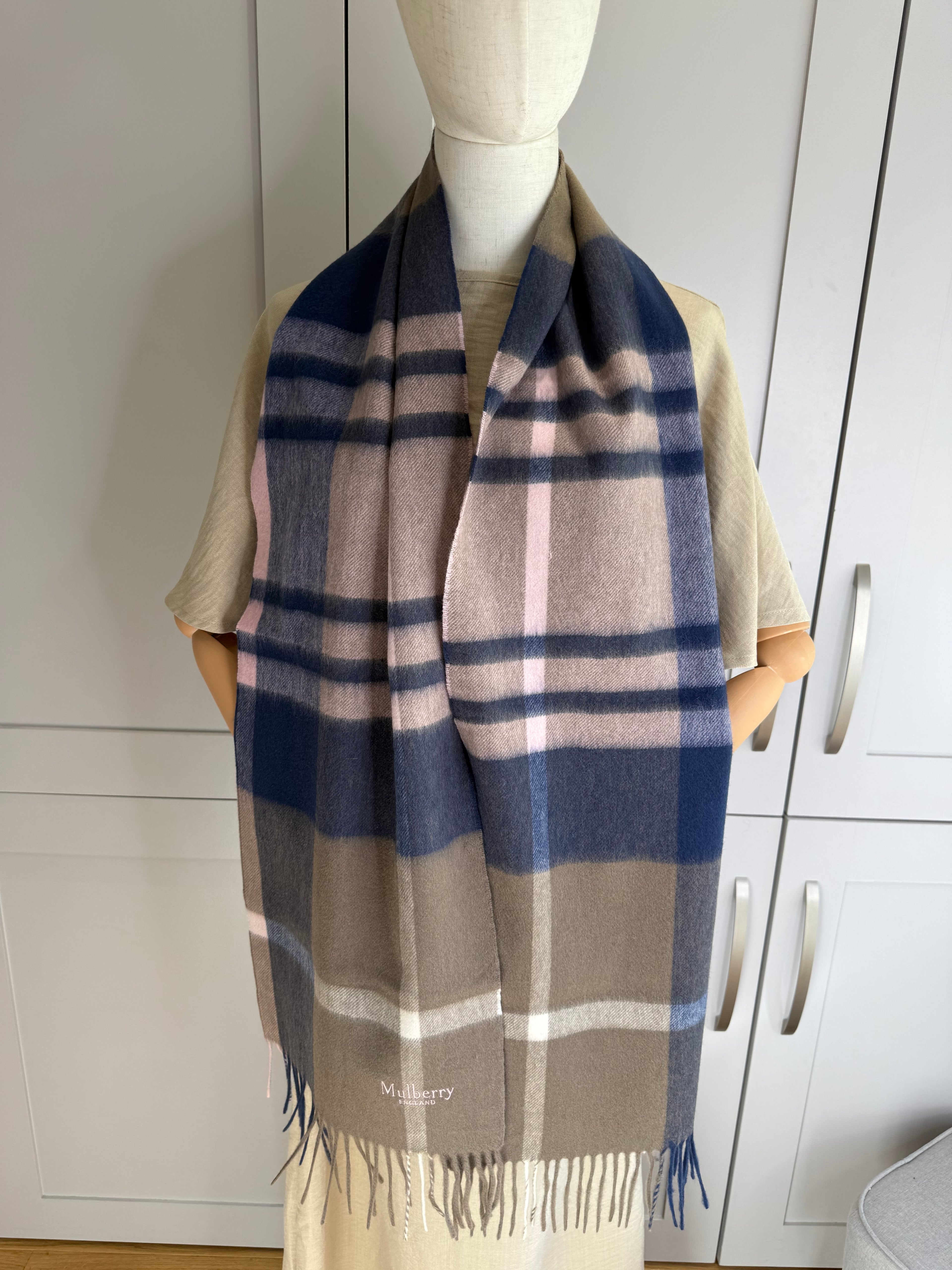 Mulberry large check lambswool scarf in sorbet pink brand new