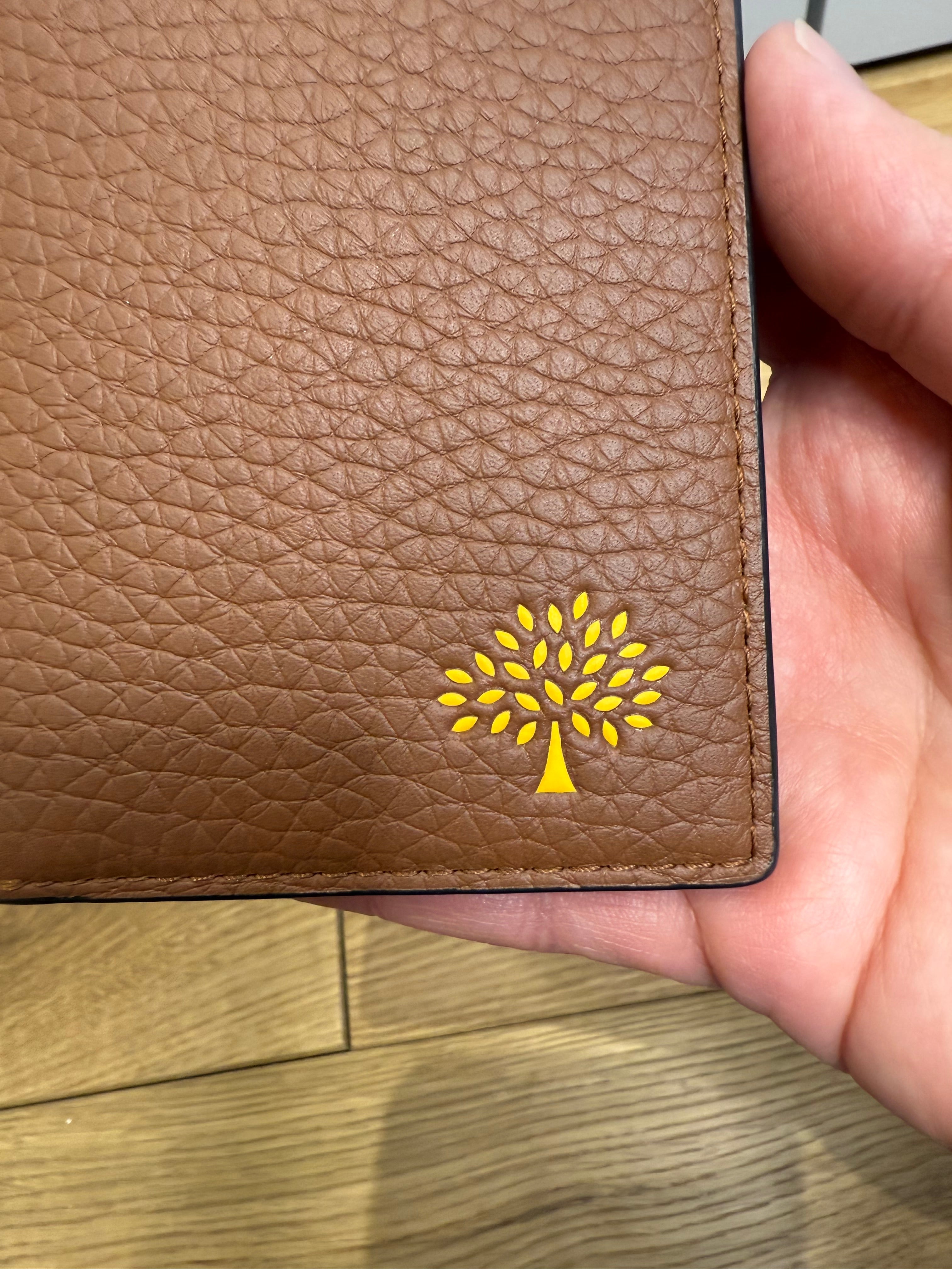 Mulberry mens slim leather wallet chestnut brown compact card holder with mulberry tree logo