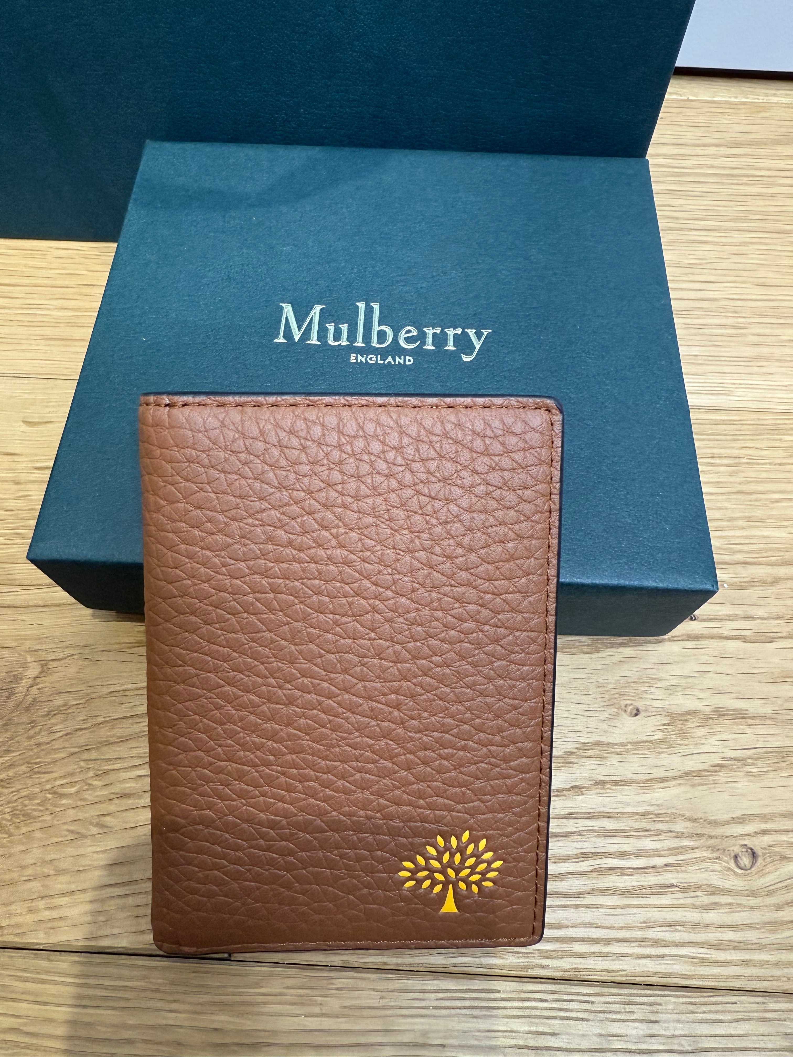 Mulberry mens chestnut brown leather card holder wallet back view slim design