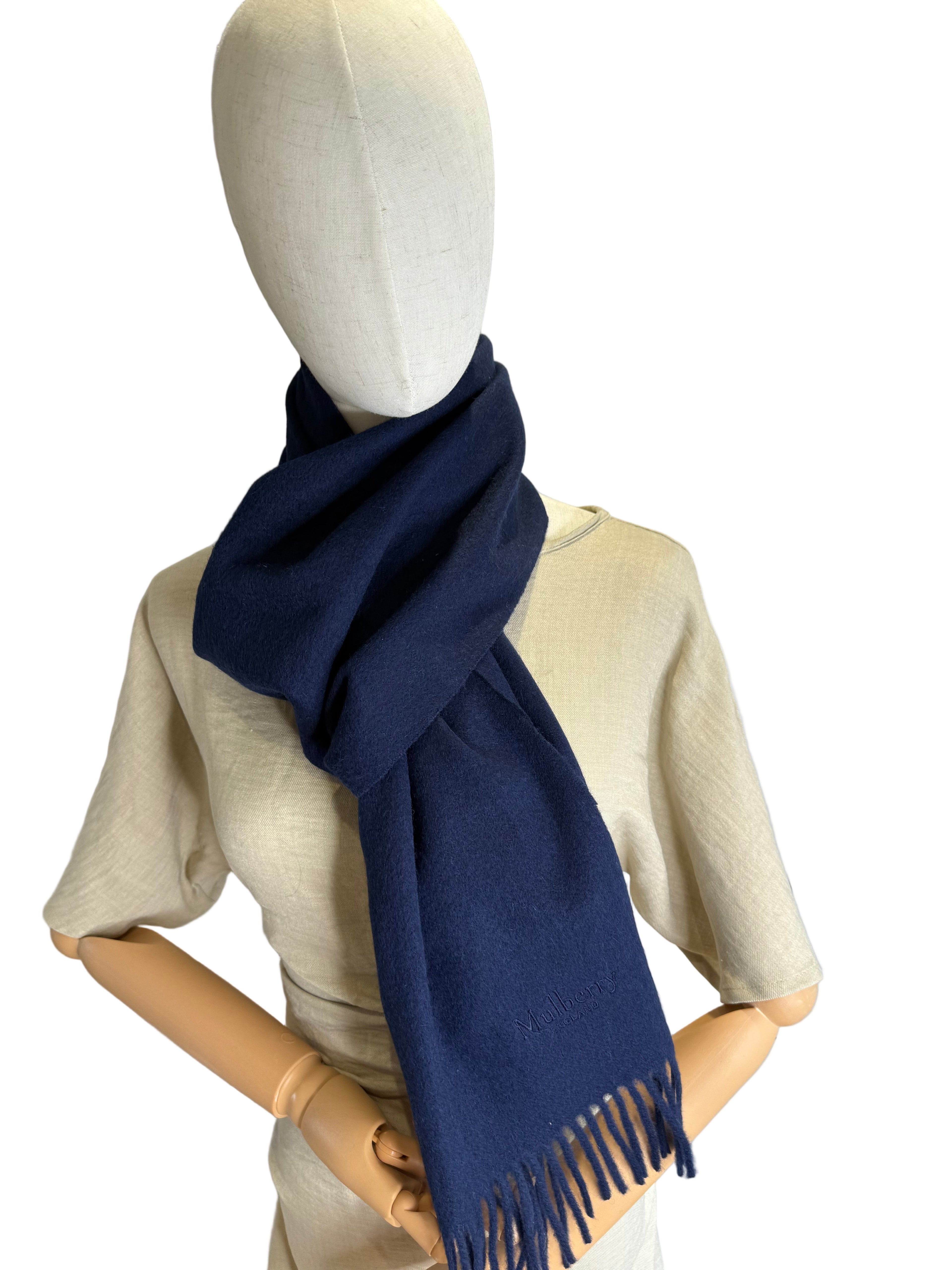 Mulberry navy blue merino wool scarf