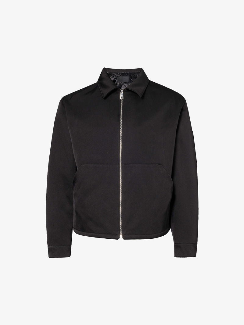 Front view of Prada men’s black silk and cotton-blend jacket large 